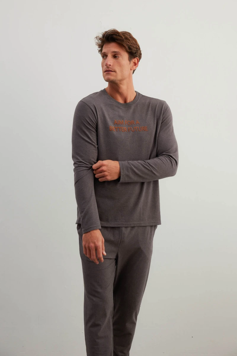 Men's Brown Cotton Pajama Top — view 1