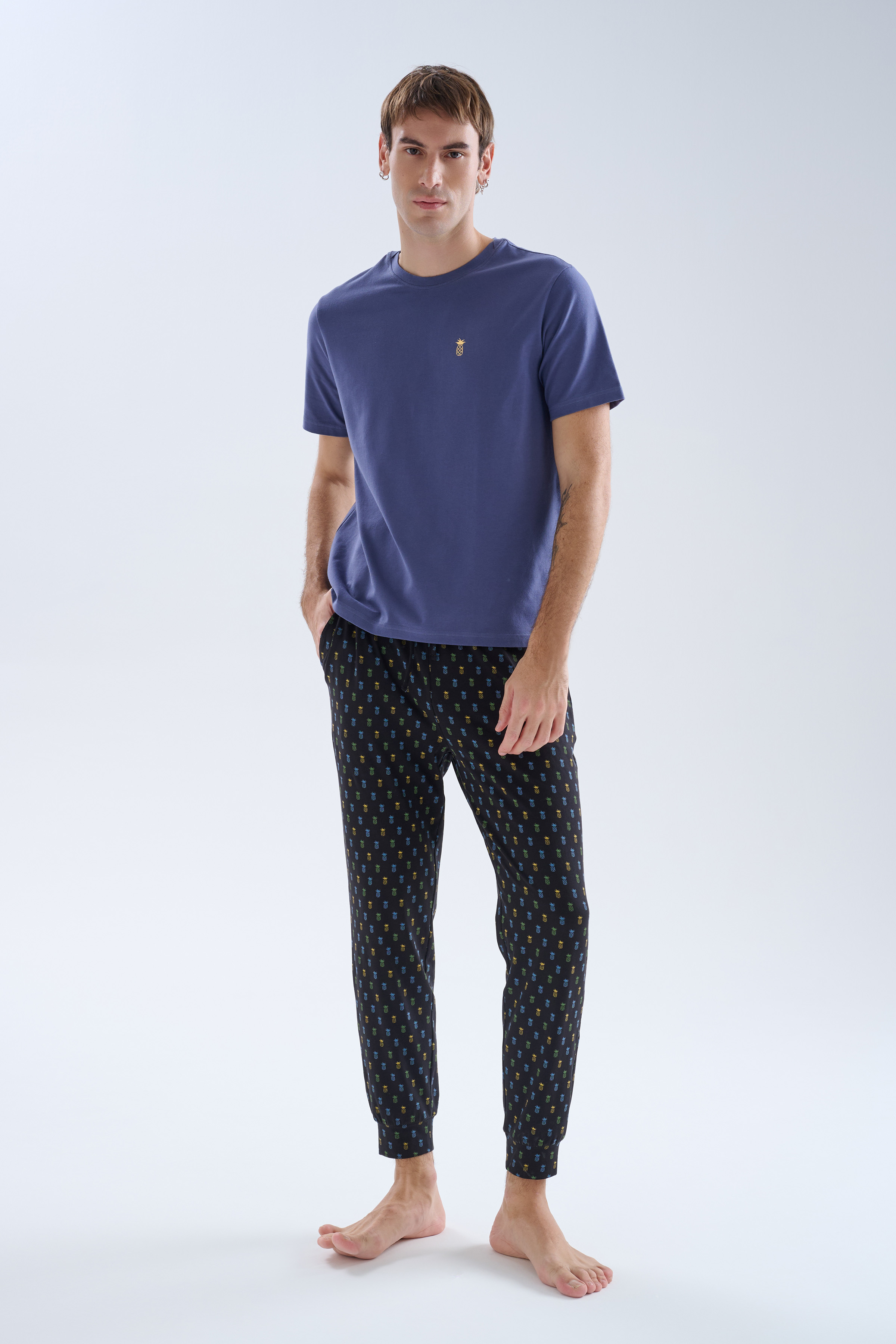 Men's Blue Cotton Pajama Set — view 1