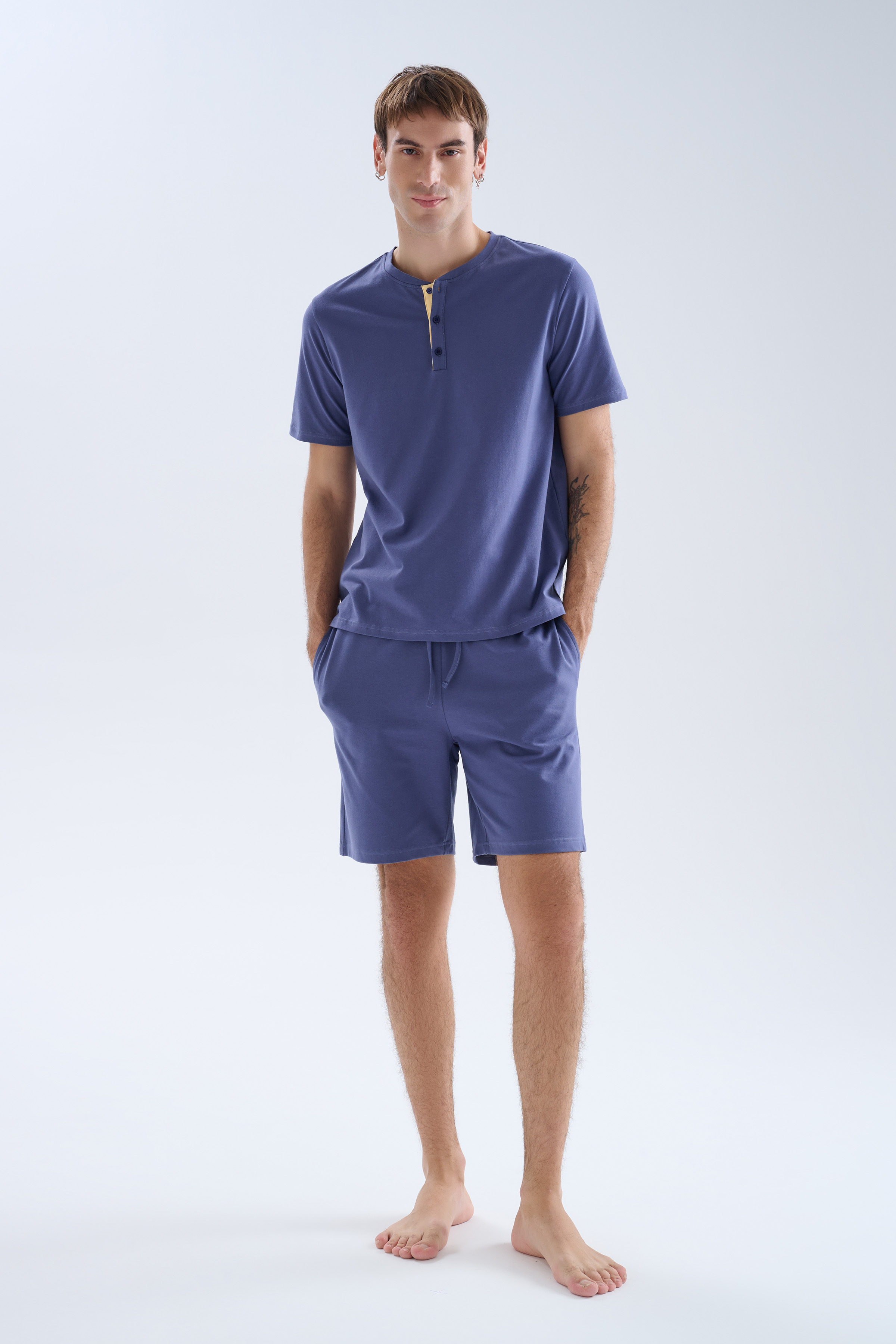 Men's Blue Cotton Pajama Set — view 1