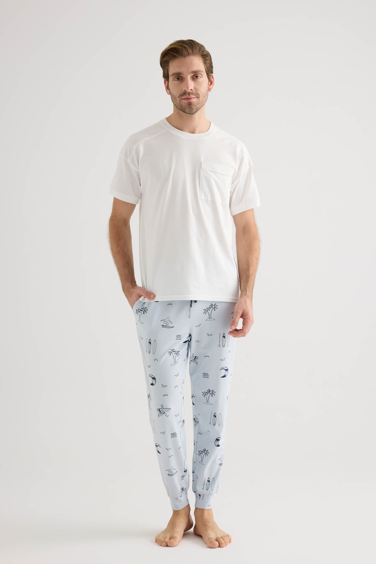 Men's Ecru Cotton Pajama Set — view 1