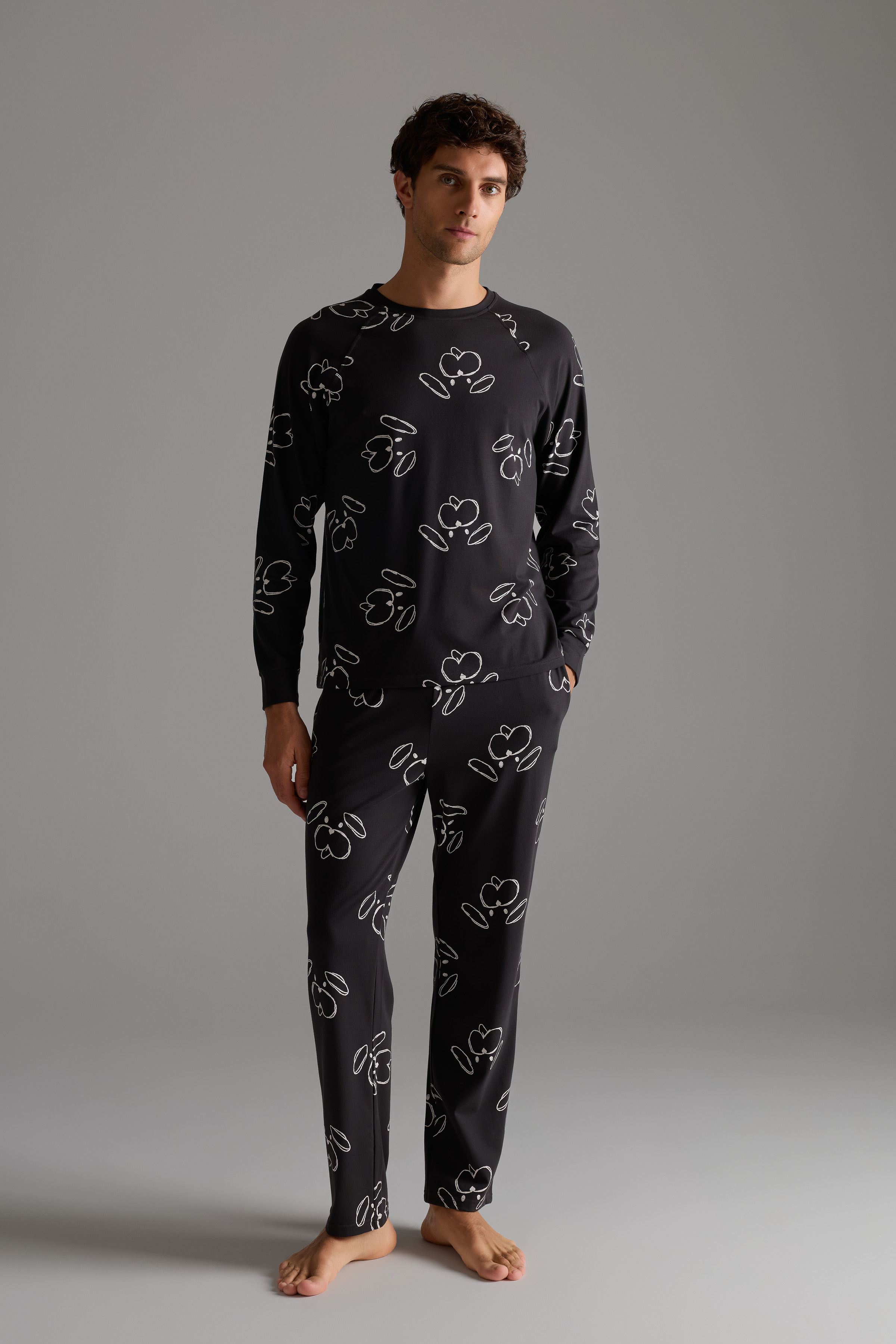 Men's Ecru Printed Cotton Pajama Set — view 1