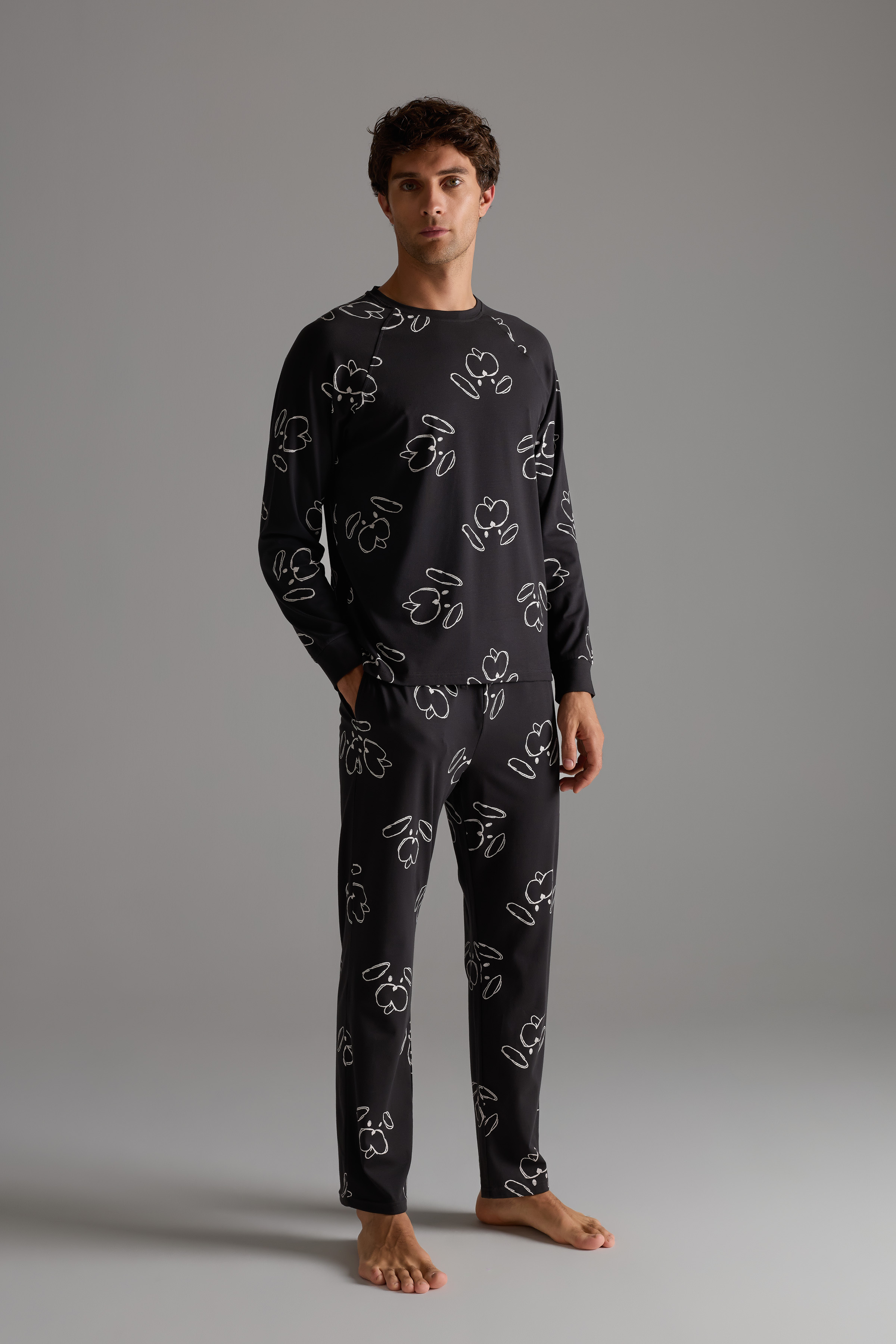 Men's Ecru Printed Cotton Pajama Set — view 2