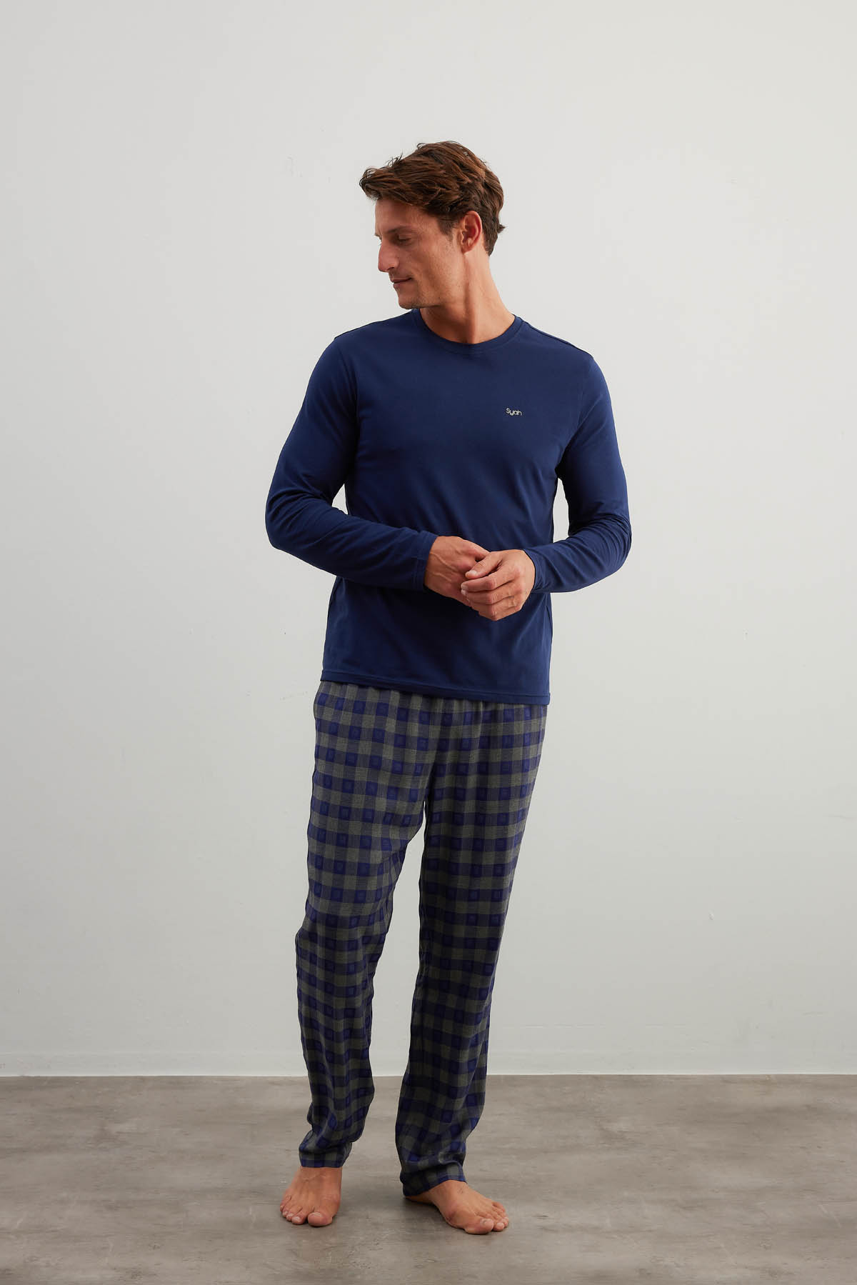 Men's Navy Cotton Pajama Set — view 2