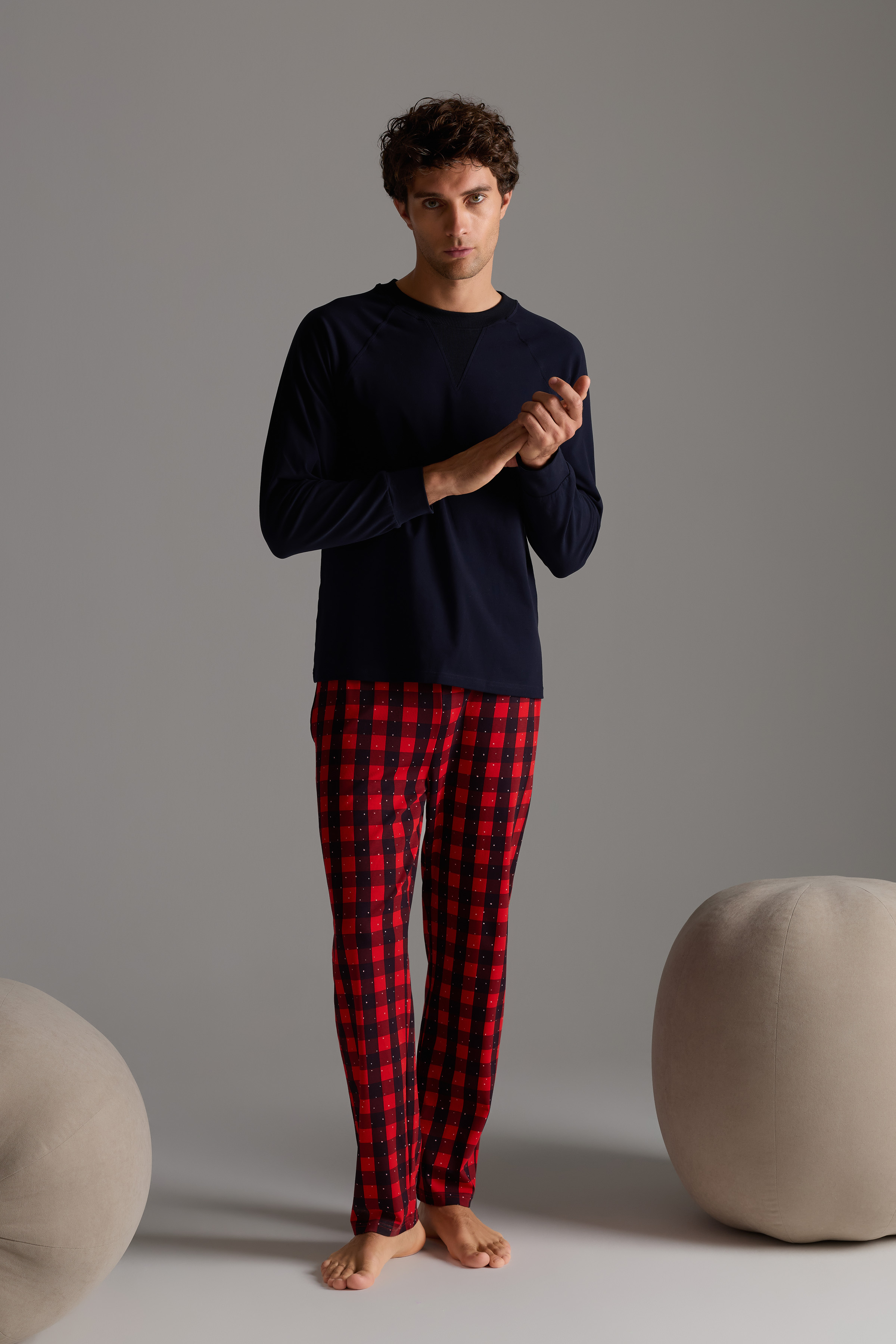 Men's Navy Cotton Pajama Set — view 2
