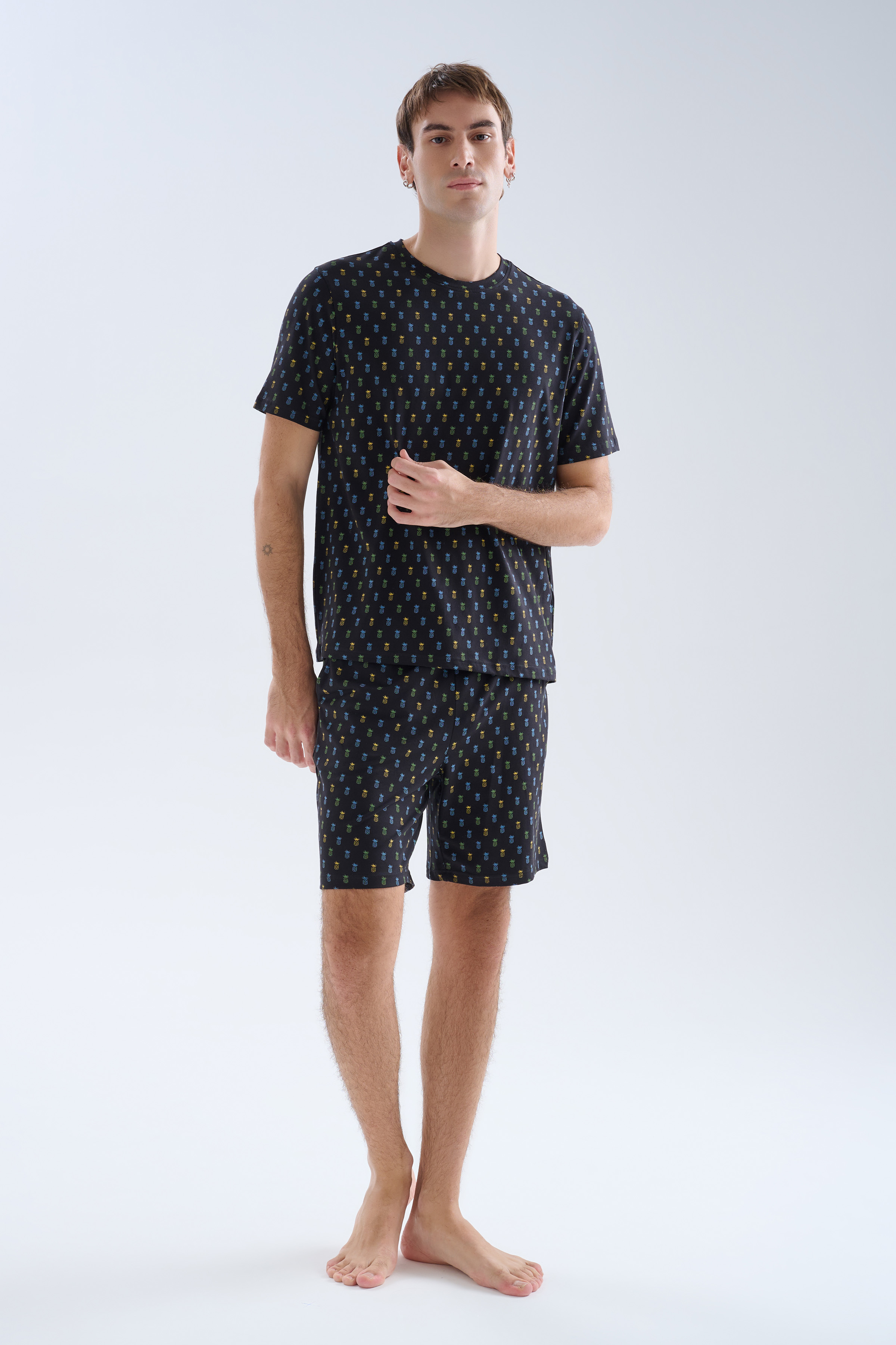 Men's Neutral Printed Cotton Pajama Set — view 2