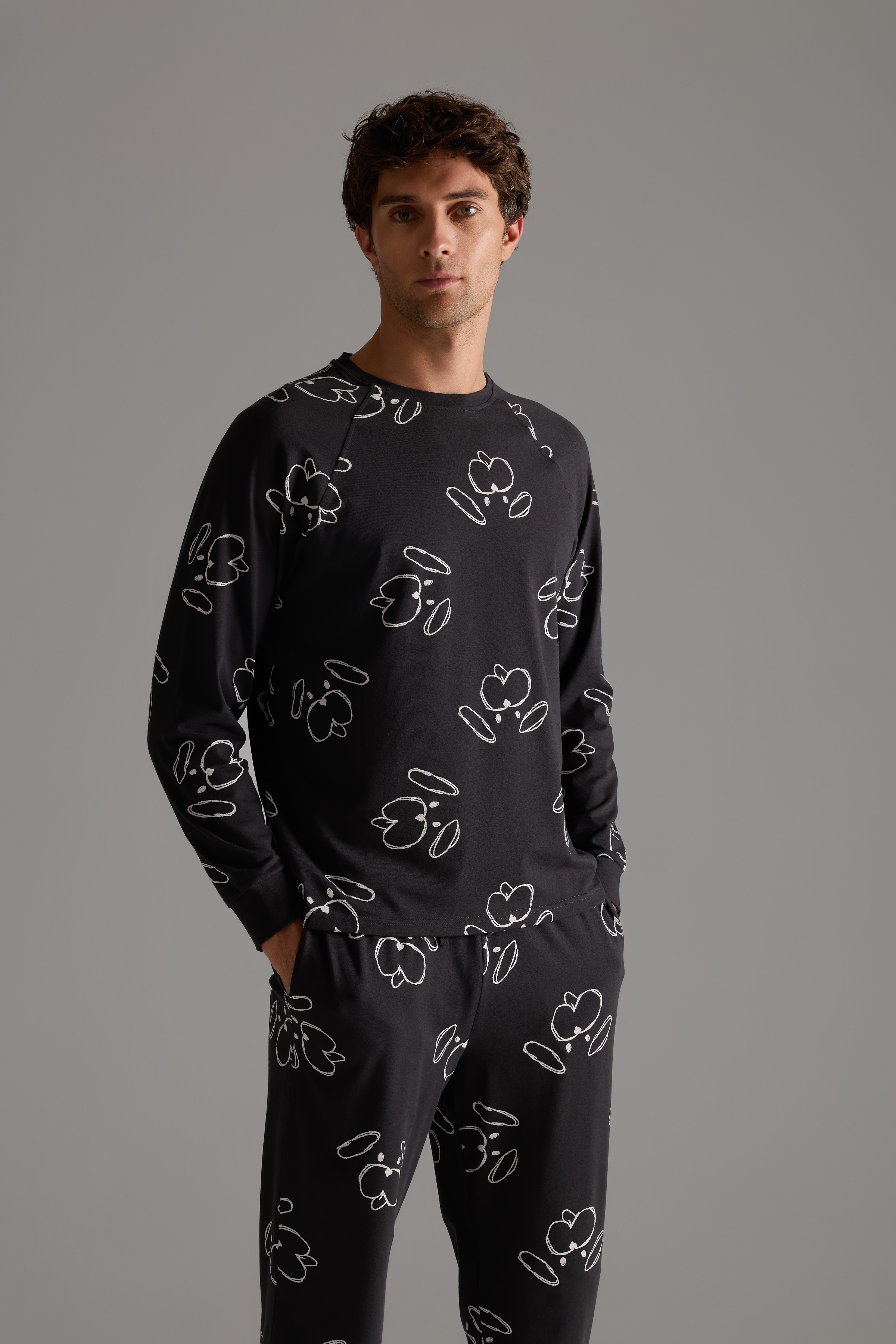 Men's Ecru Printed Cotton Pajama Top — view 2