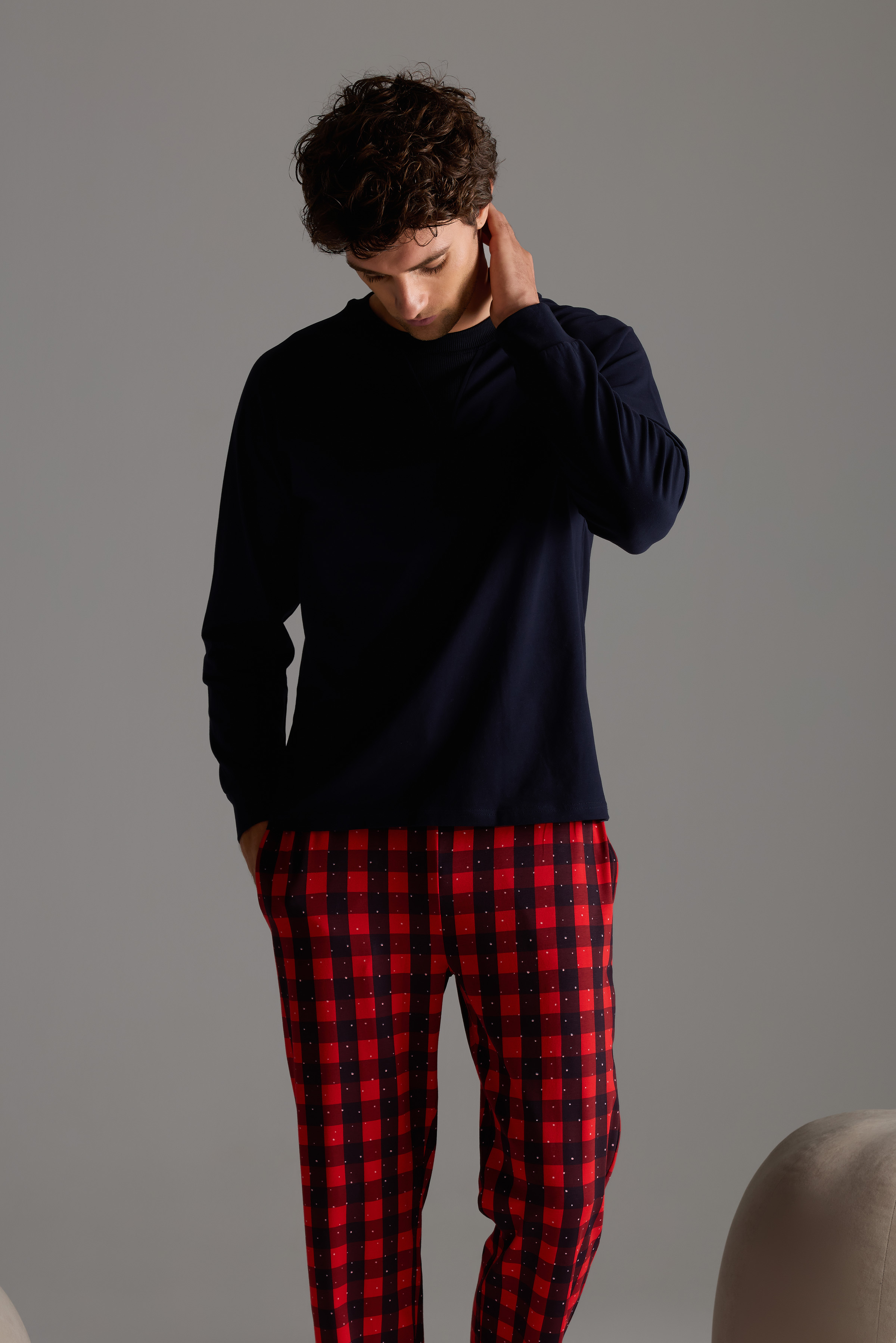 Men's Navy Cotton Pajama Top — view 1