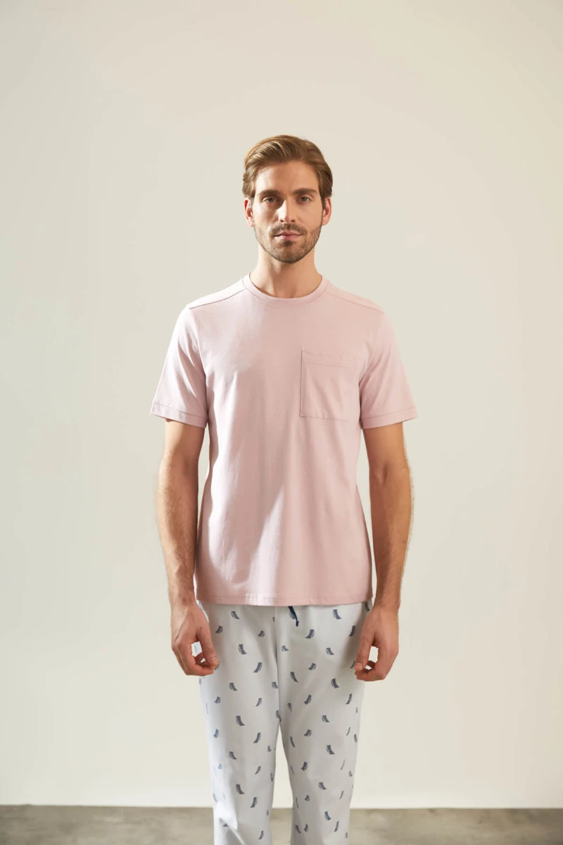 Men's Pink Cotton Pajama Top — view 1
