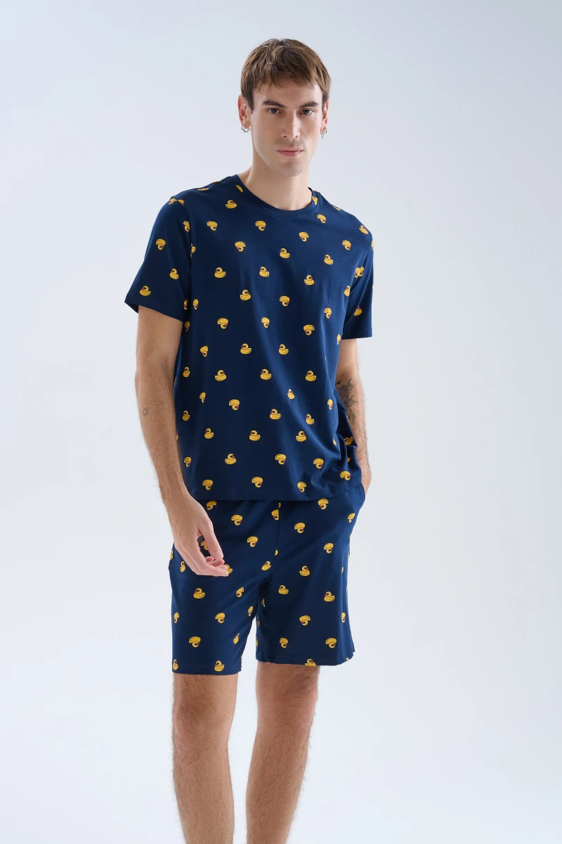 Men's Yellow Printed Cotton Pajama Top — view 1