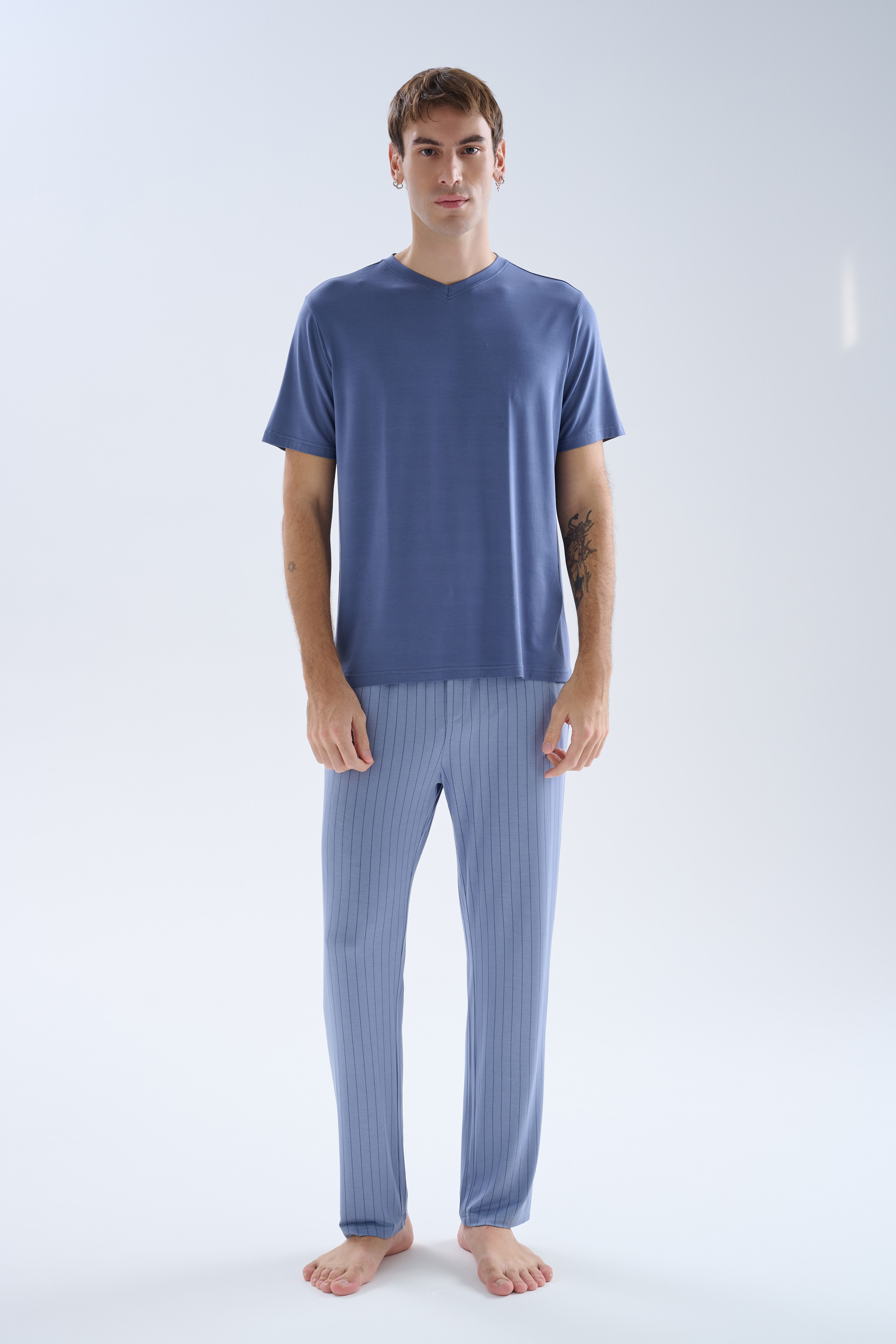 Men's Blue Viscose Pajama Set — view 1