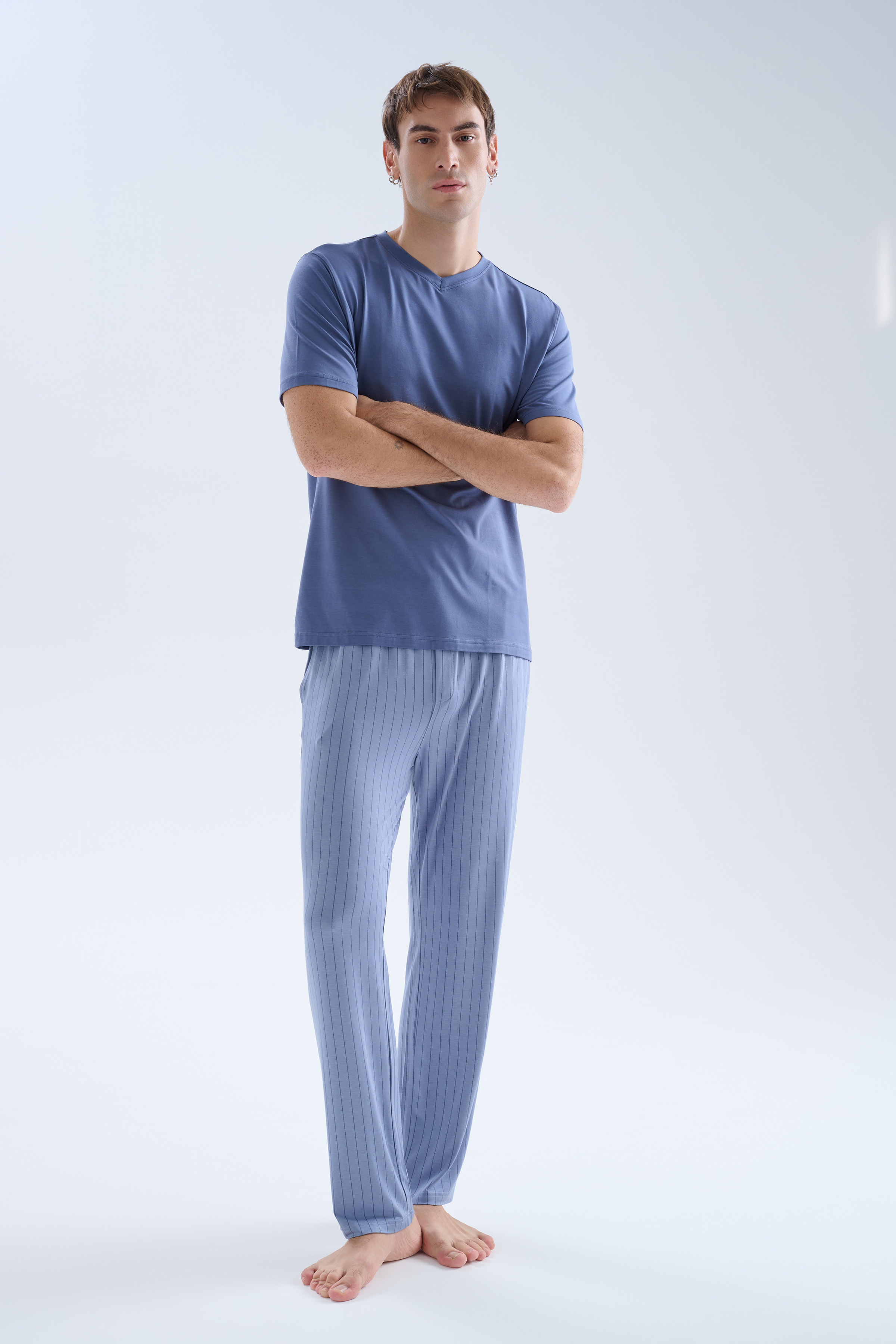 Men's Blue Viscose Pajama Set — view 3