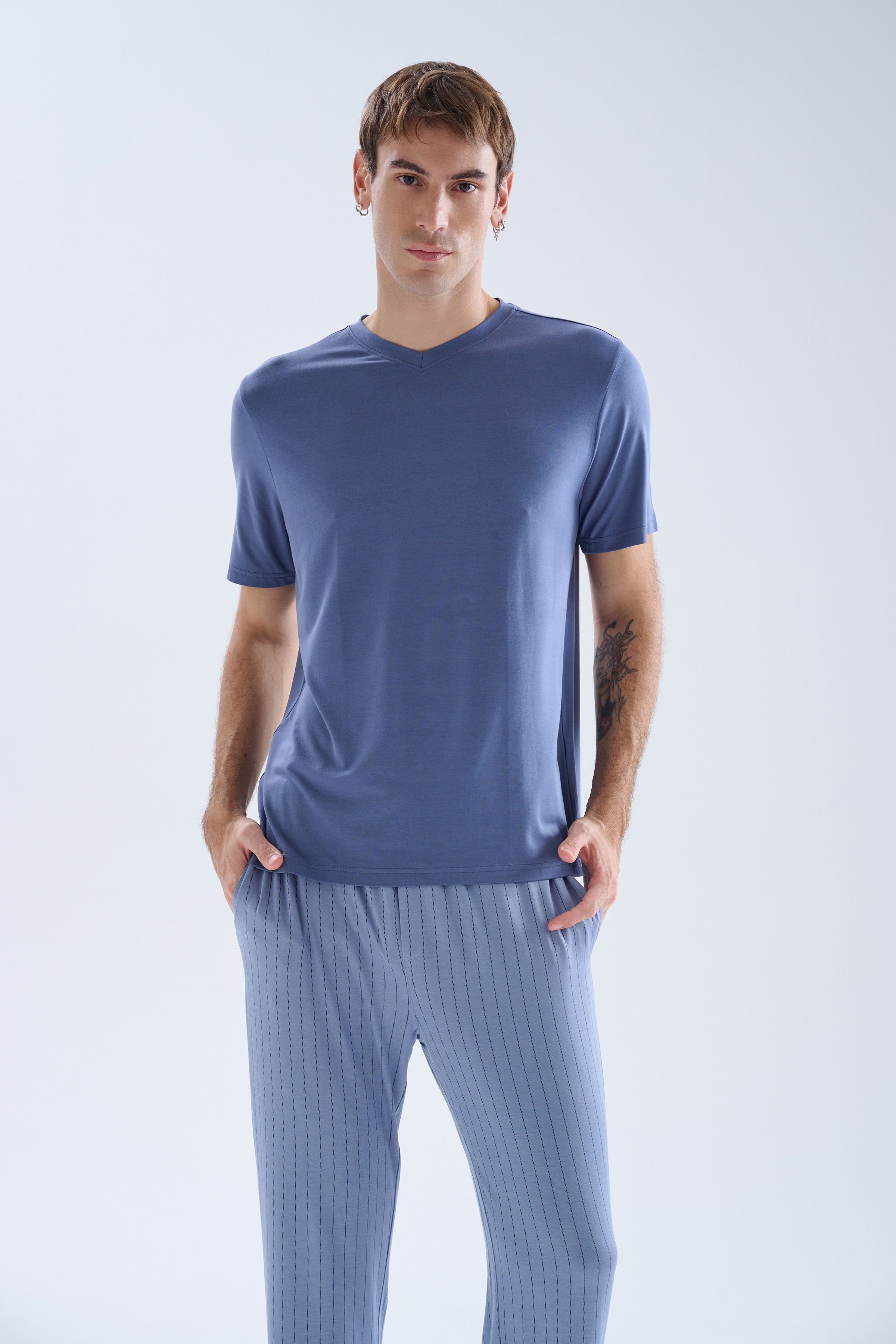 Men's Blue Viscose Pajama Set — view 4