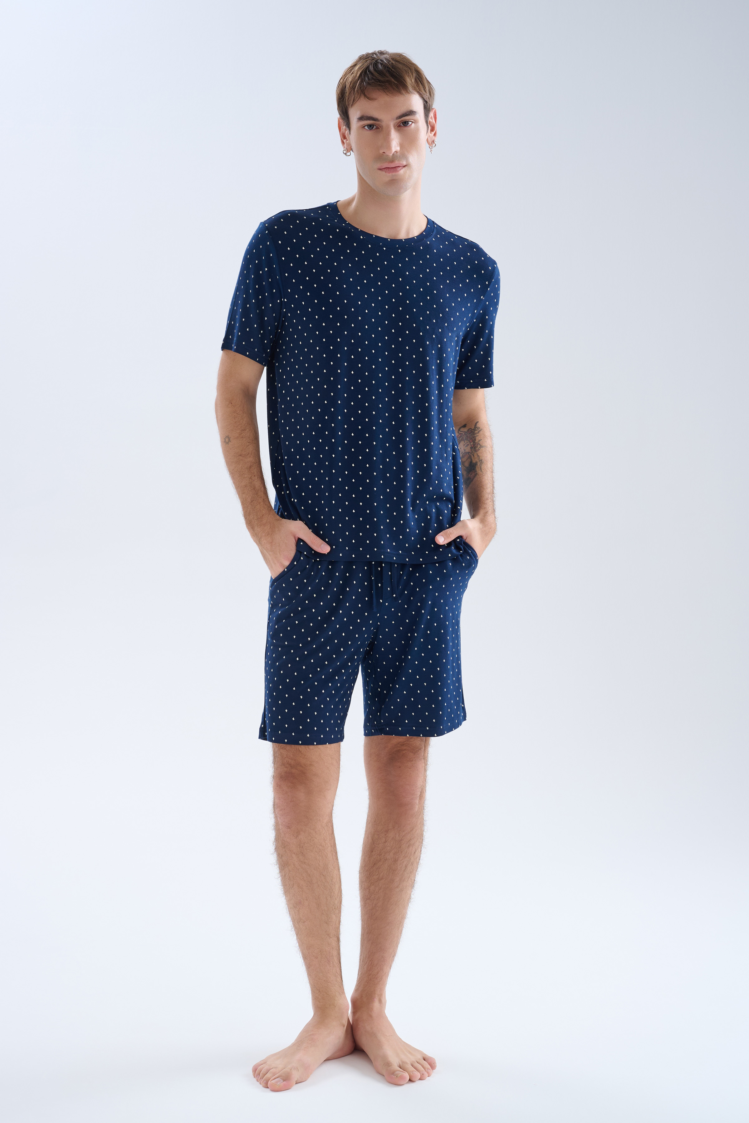 Men's Ecru Printed Cotton Pajama Set — view 1