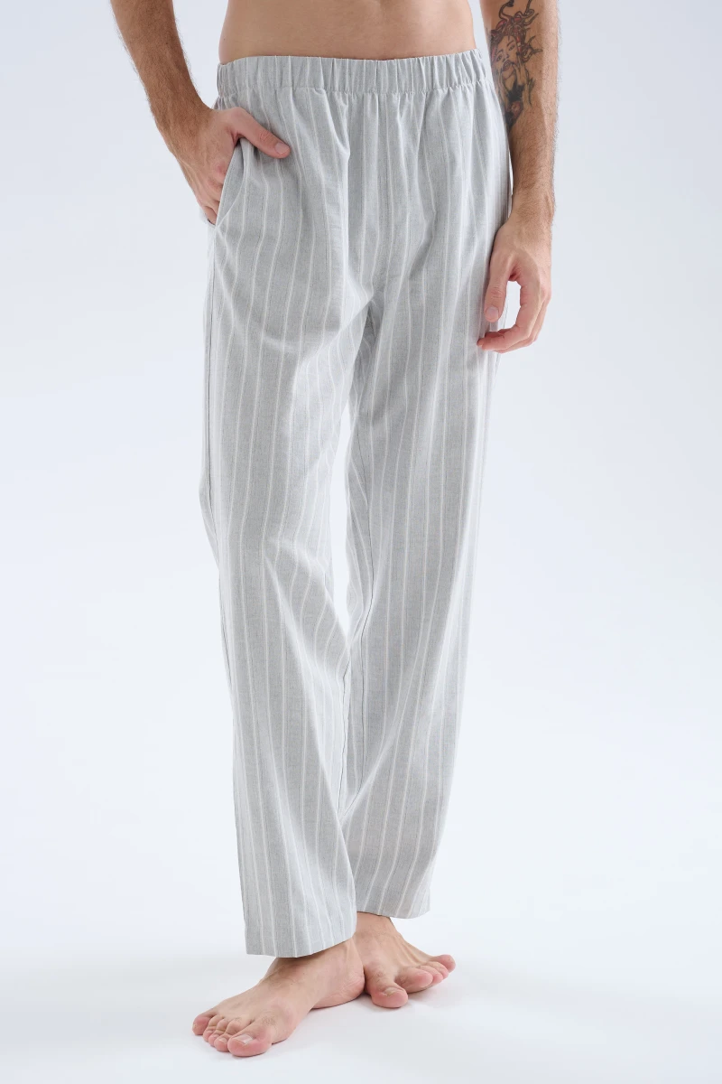 Men's Grey Striped Viscose Pajama Set — view 1