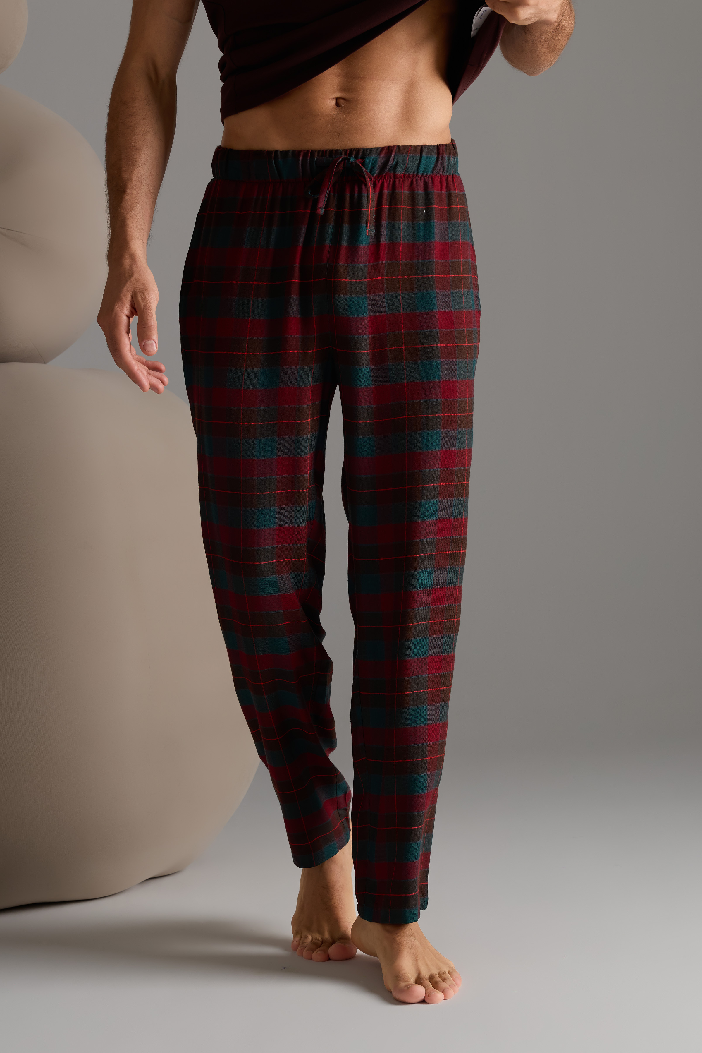 Men's Neutral Plaid Modal Pajama Set — view 1