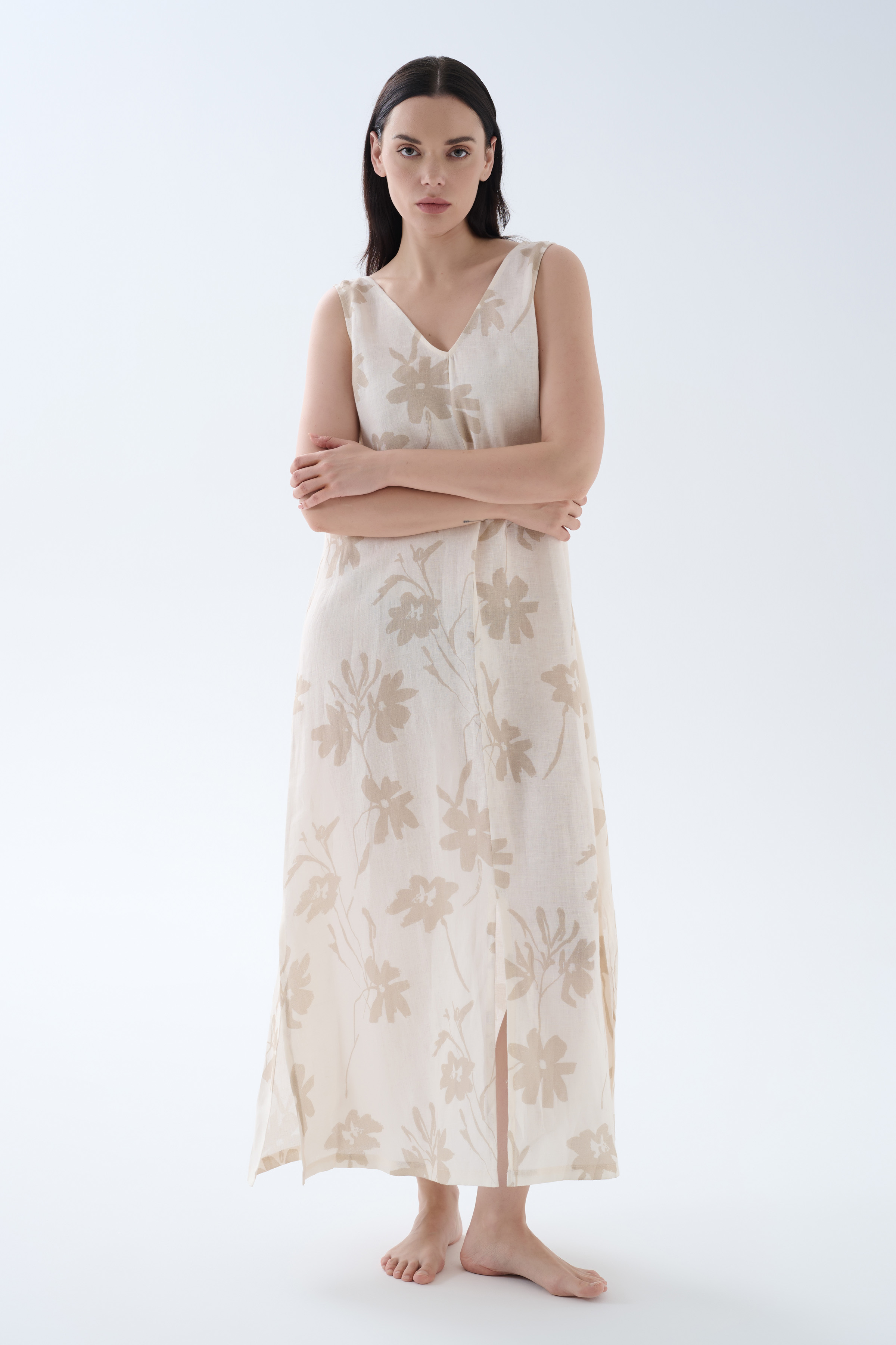 Women's Brown Floral Linen Dress — view 1