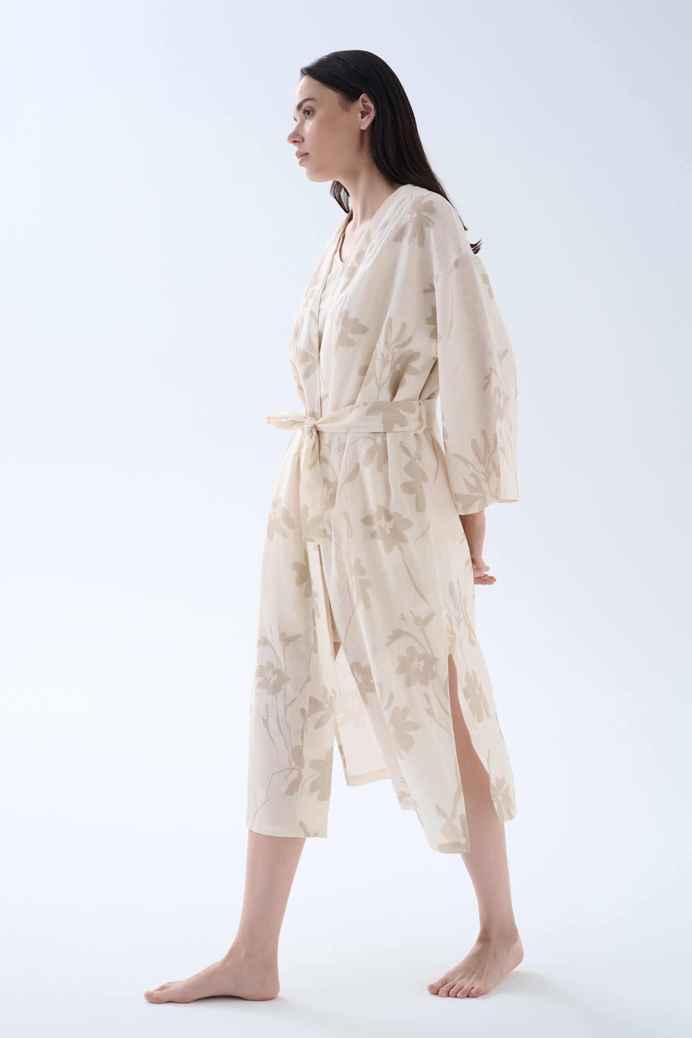 Women's Brown Floral Linen Robe — view 2