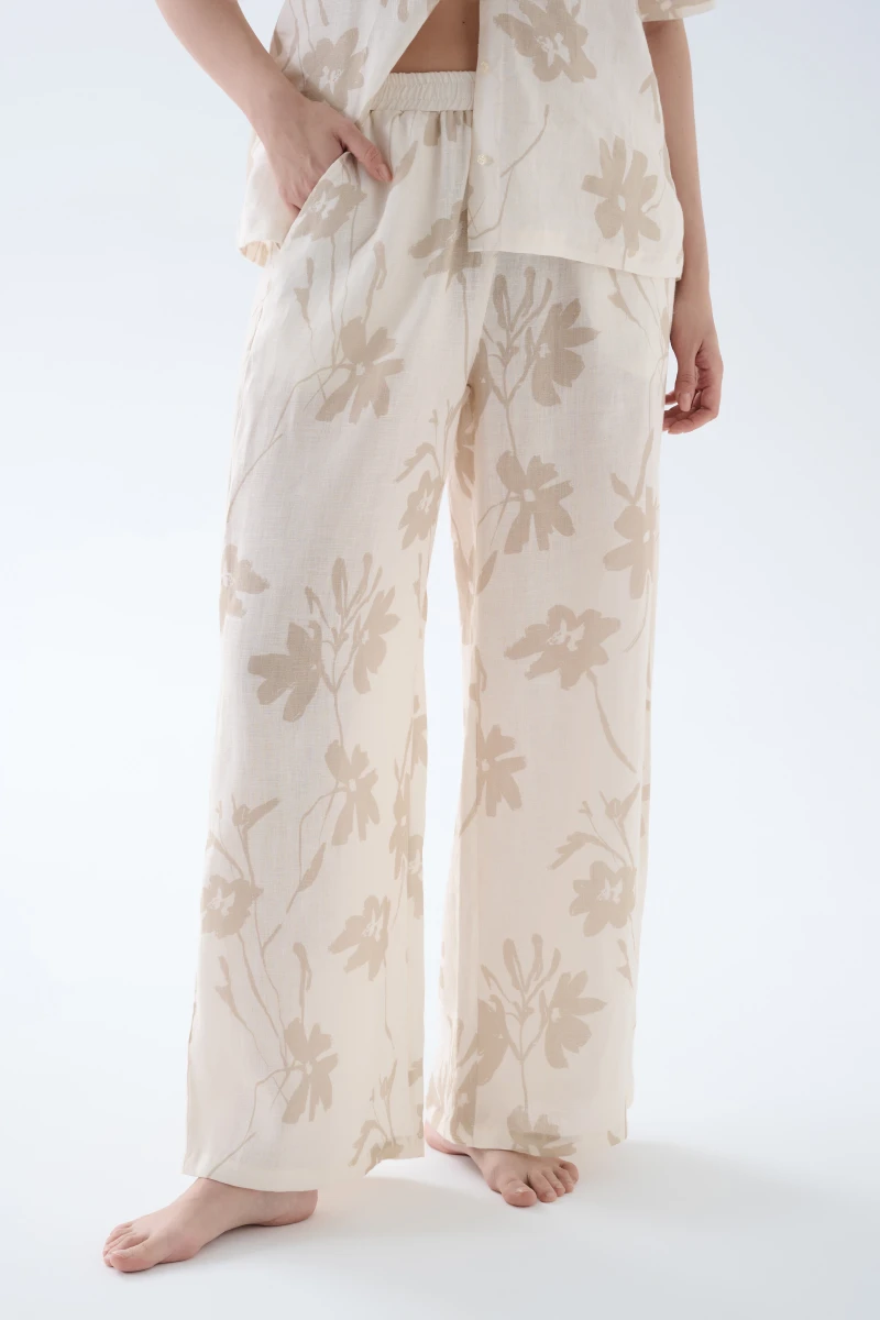 Women's Brown Floral Linen Trousers — view 1