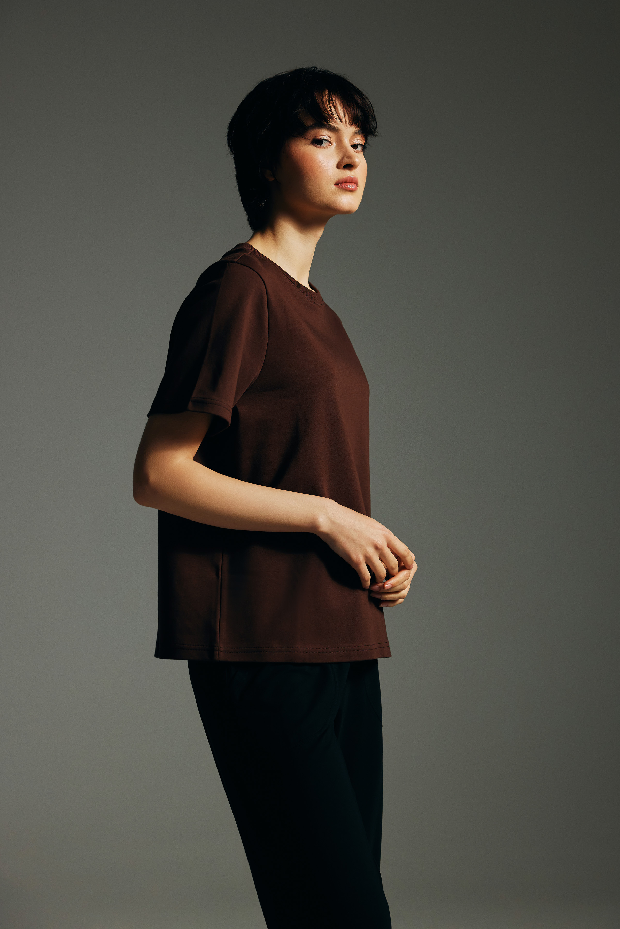 Women's Brown Cotton Tee — view 2