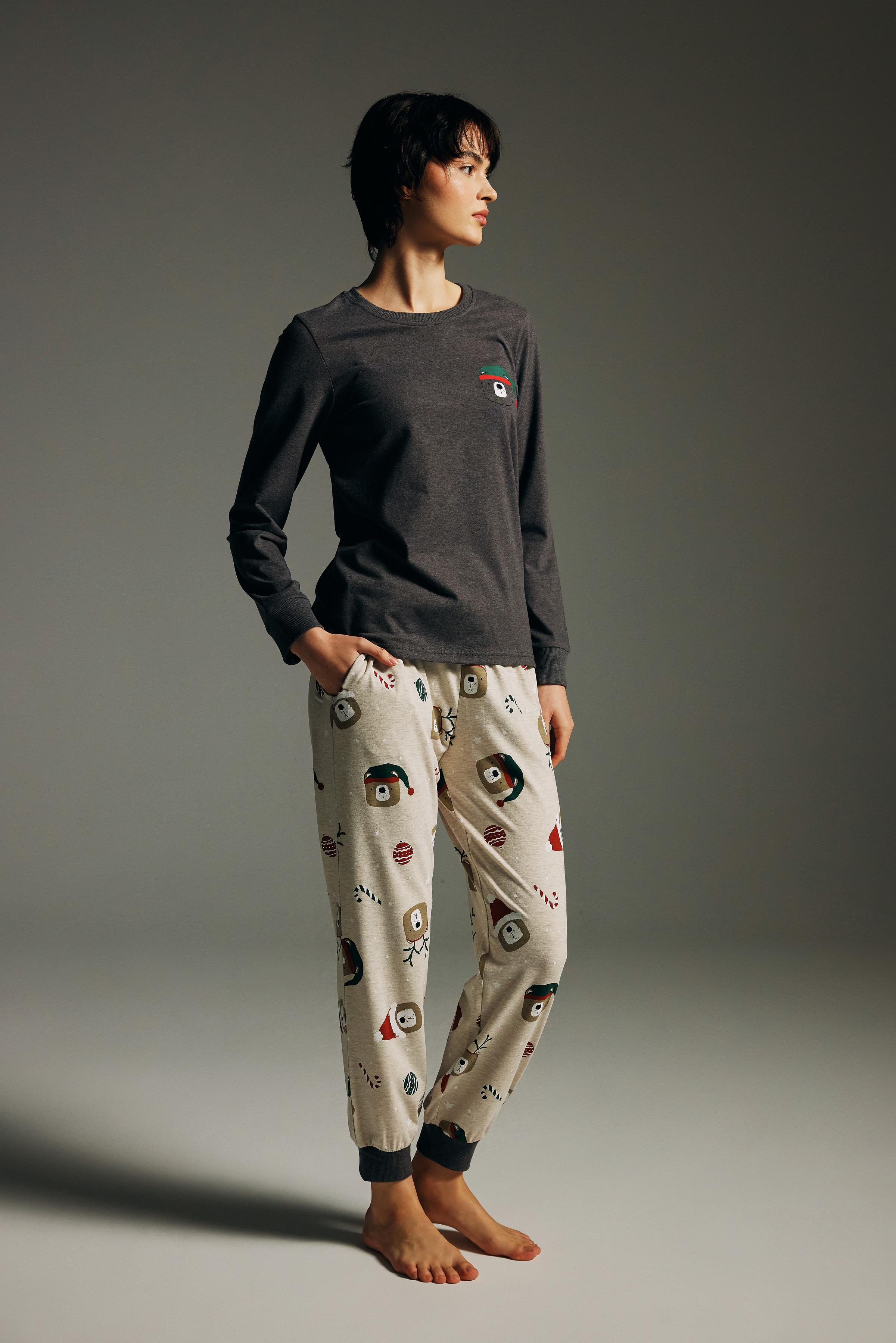 Women's Brown Cotton Pajama Set — view 2