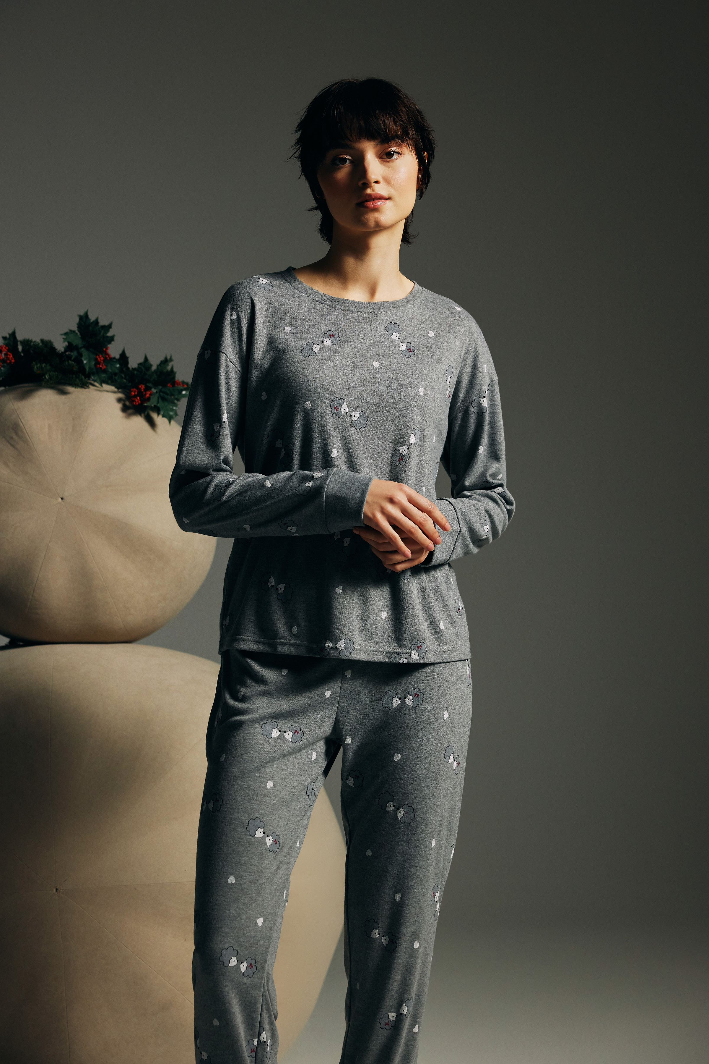 Women's Grey Printed Cotton Pajama Top — view 3