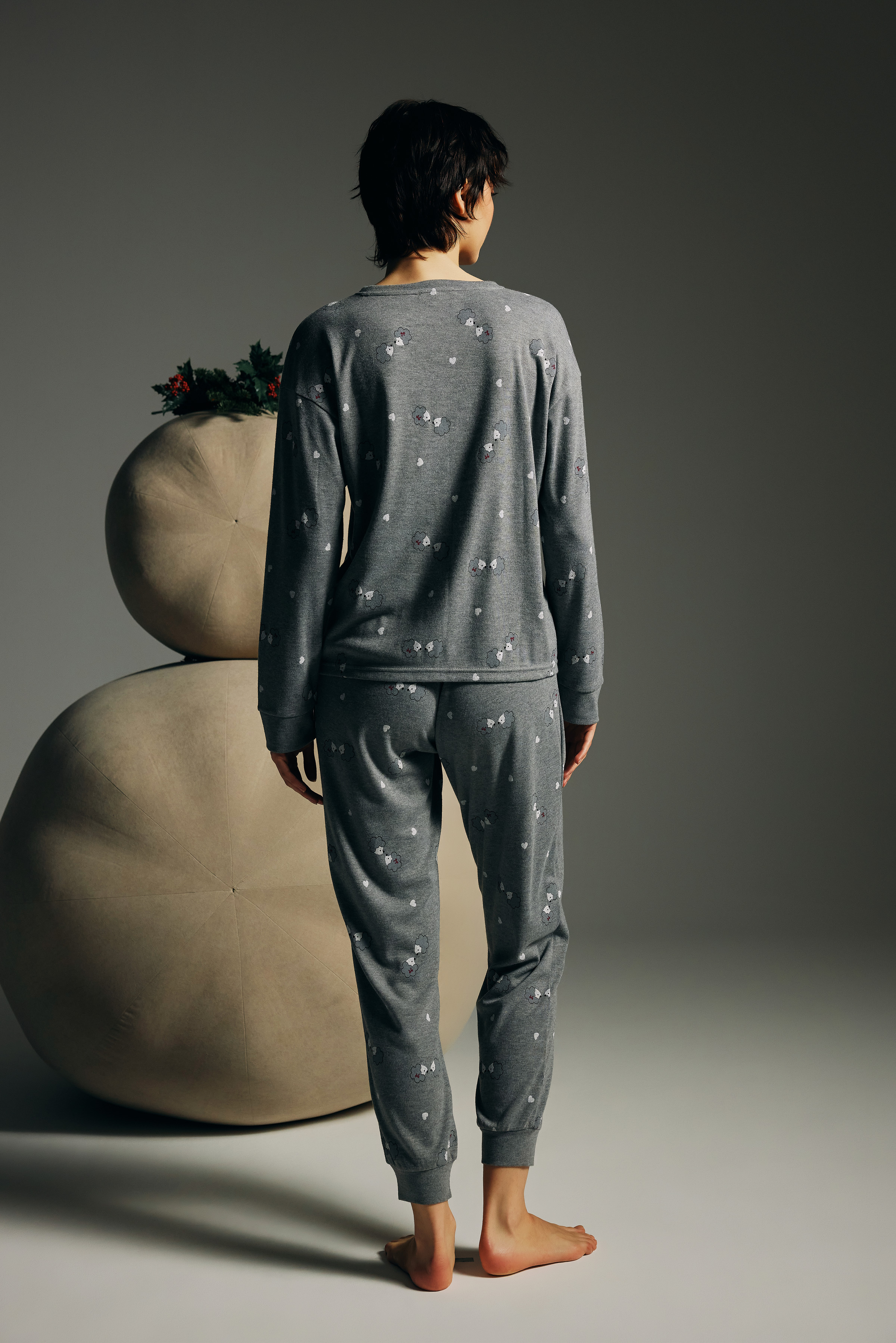 Women's Grey Printed Cotton Pajama Top — view 4