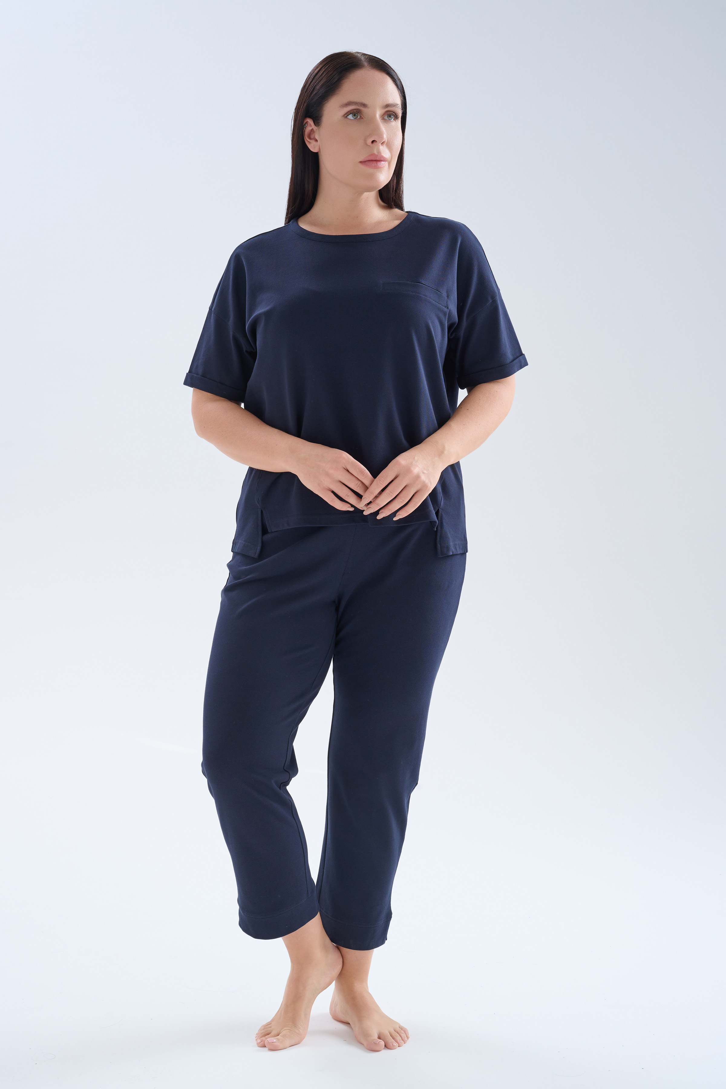 Women's Navy Cotton Lounge Set — view 1