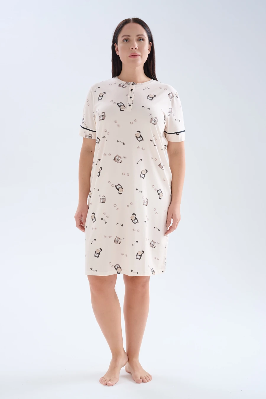 Women's Brown Printed Cotton Nightgown — view 1