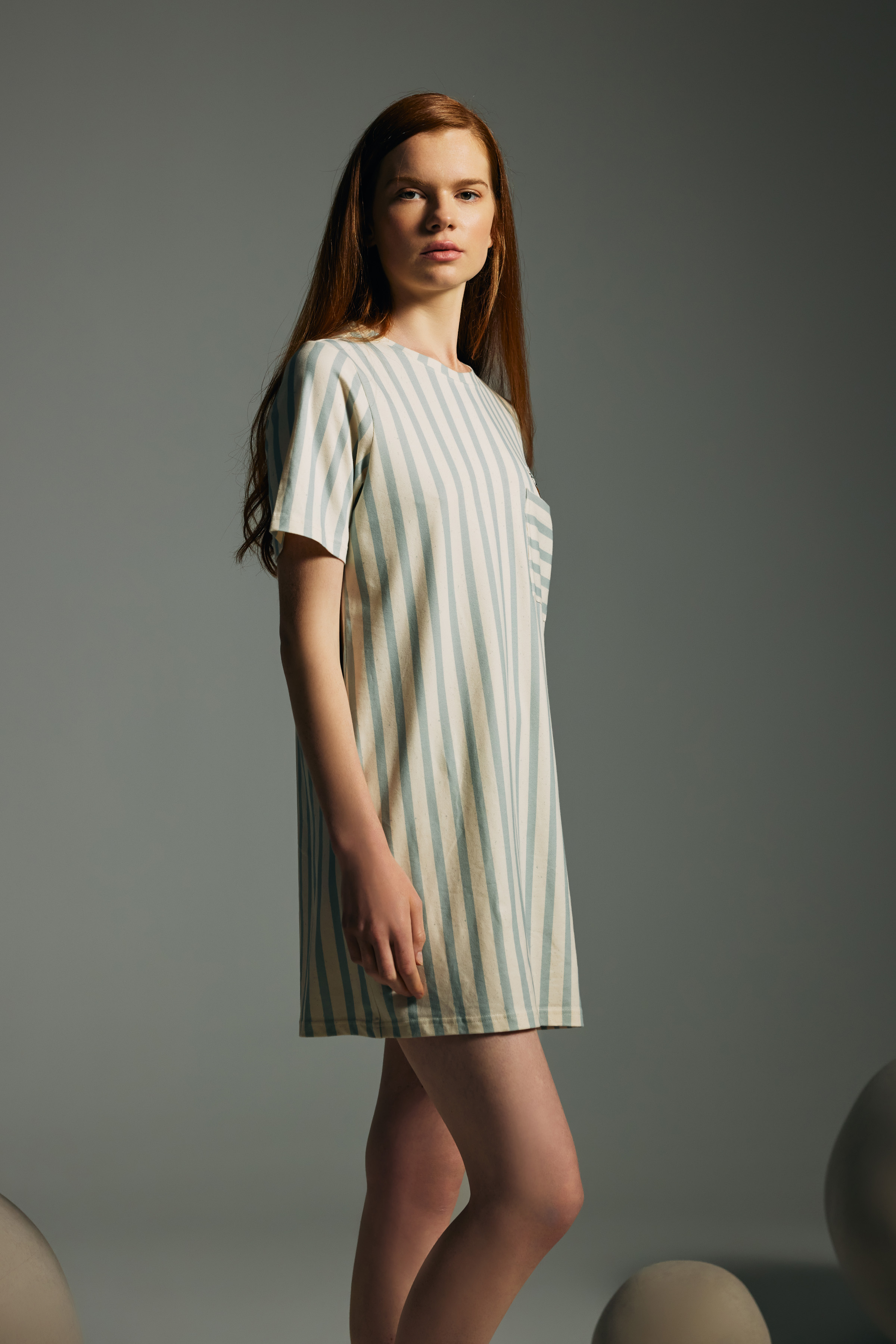 Women's Green Striped Cotton Nightgown — view 2