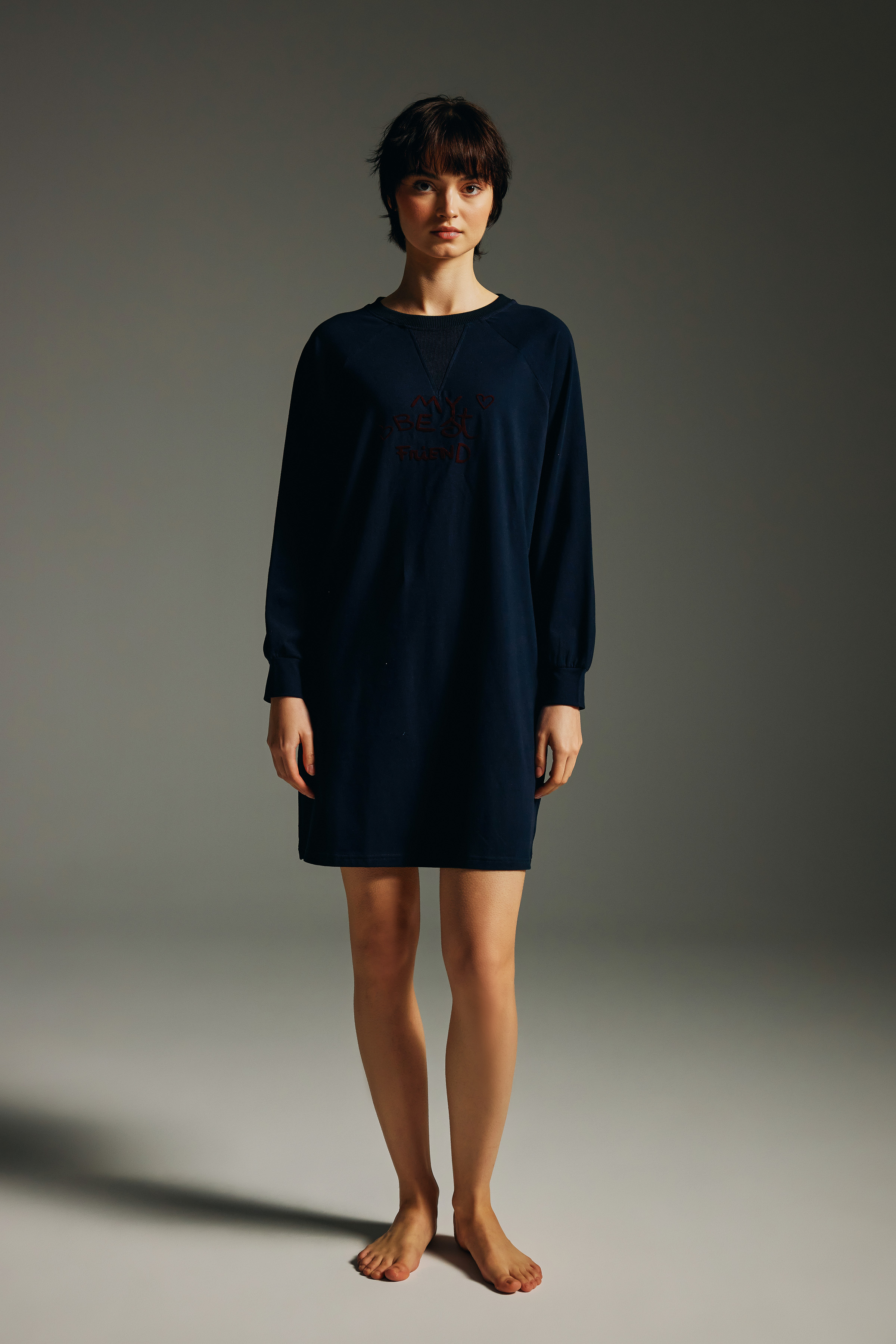 Women's Navy Cotton Nightgown — view 1