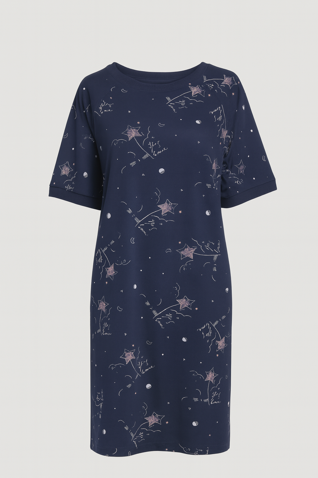 Women's Navy Patterned Cotton Nightgown — view 1