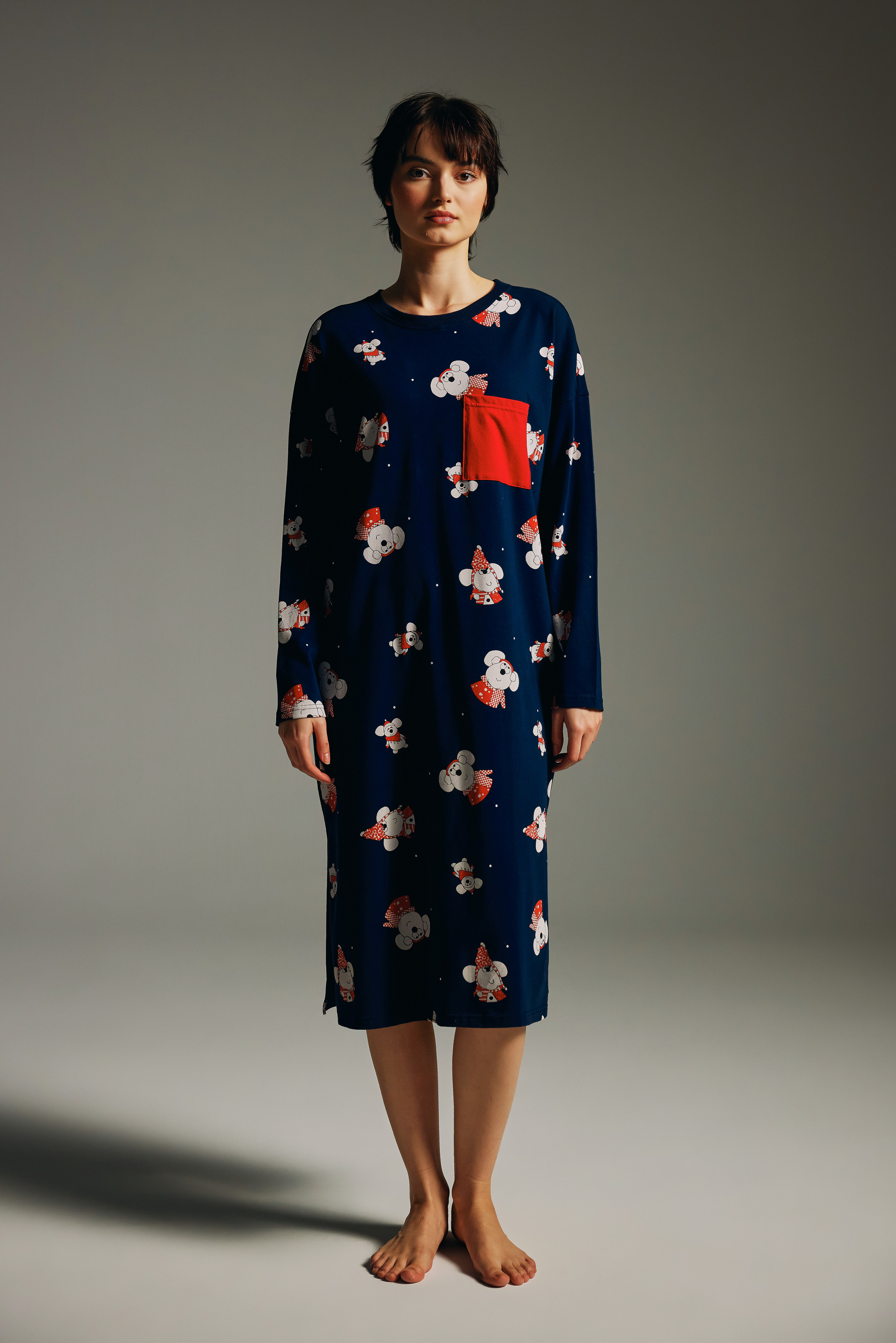 Women's Navy Printed Cotton Nightgown — view 3