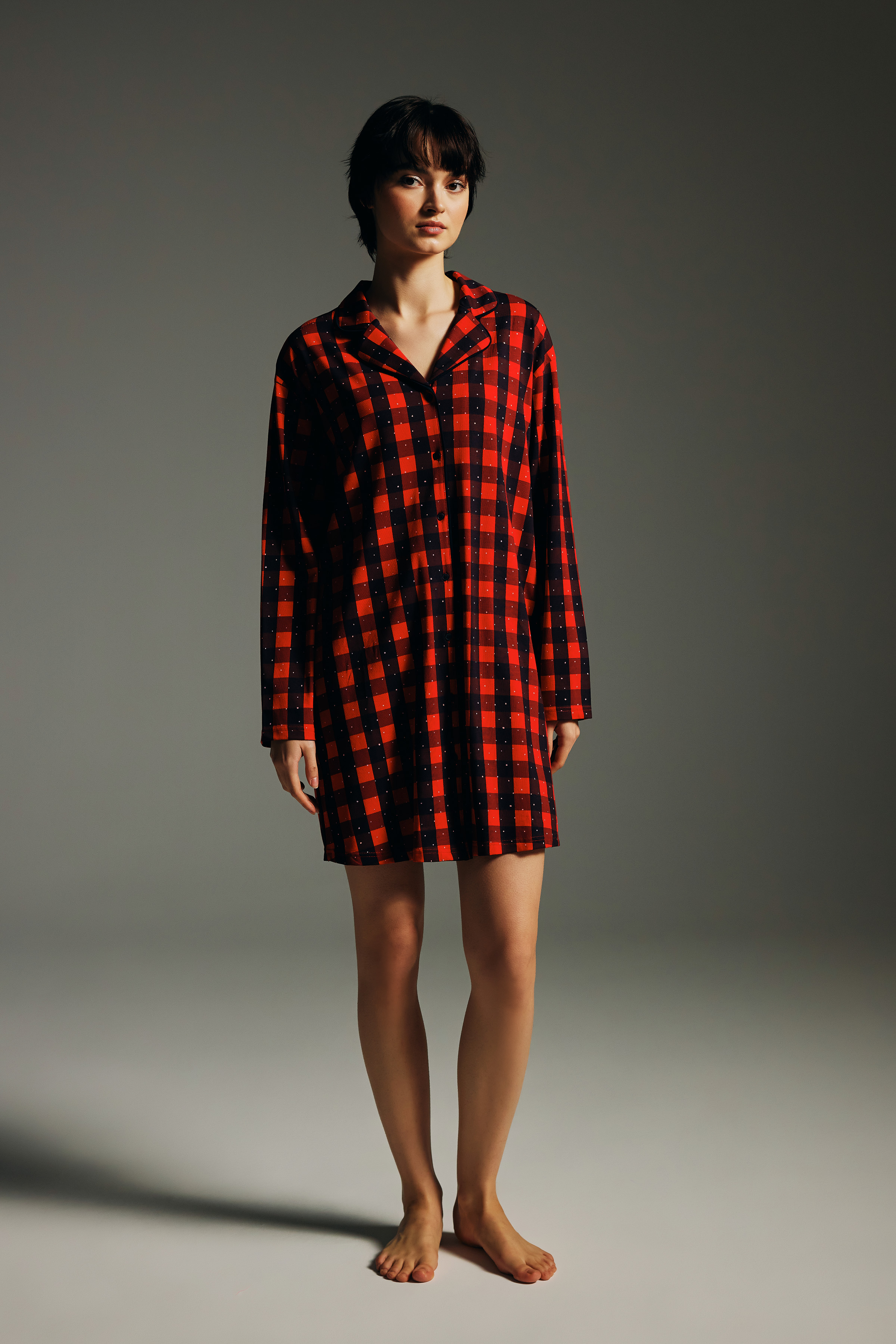 Women's Red Plaid Cotton Nightgown — view 2