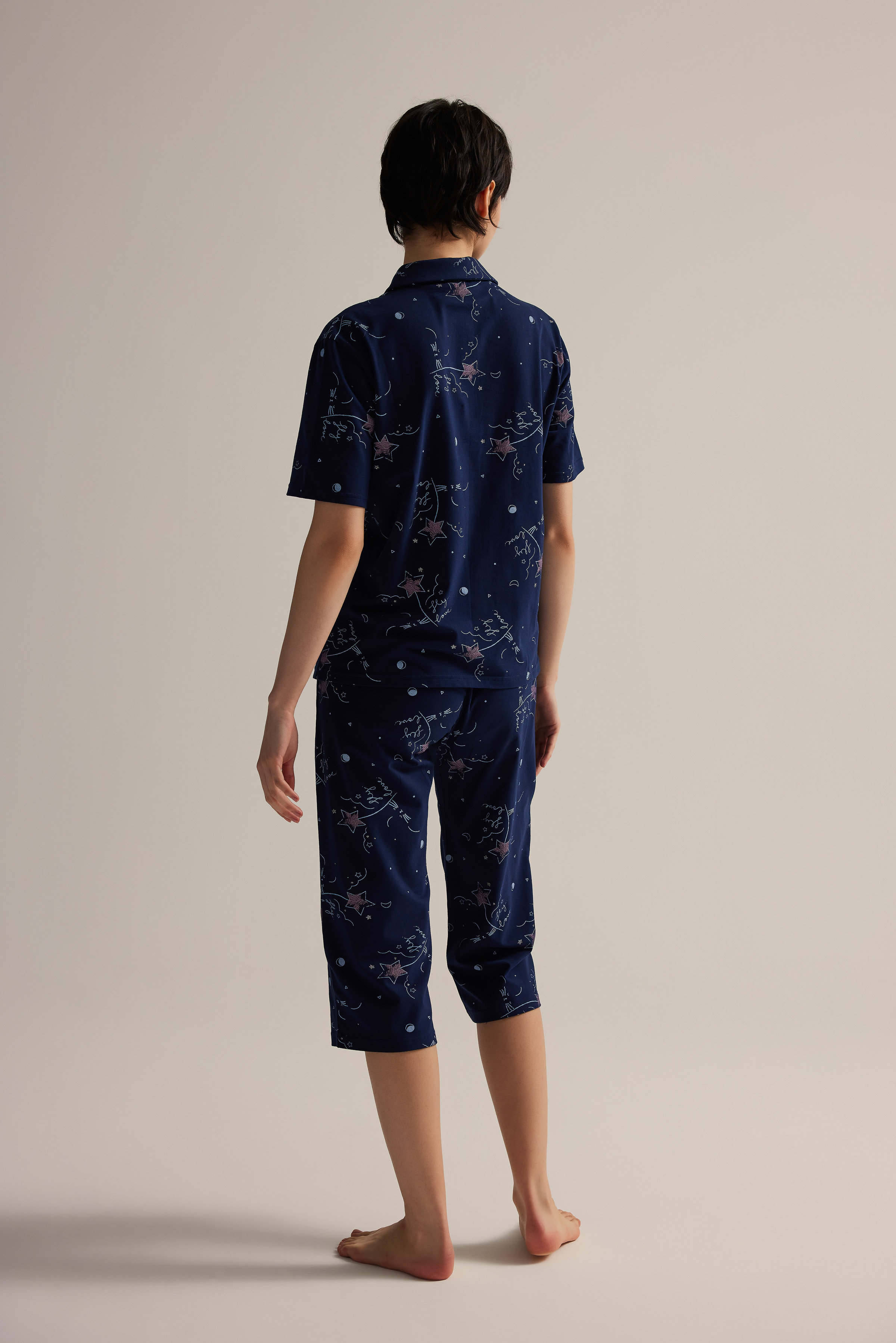 Women's Navy Patterned Cotton Pajama Bottoms — view 4