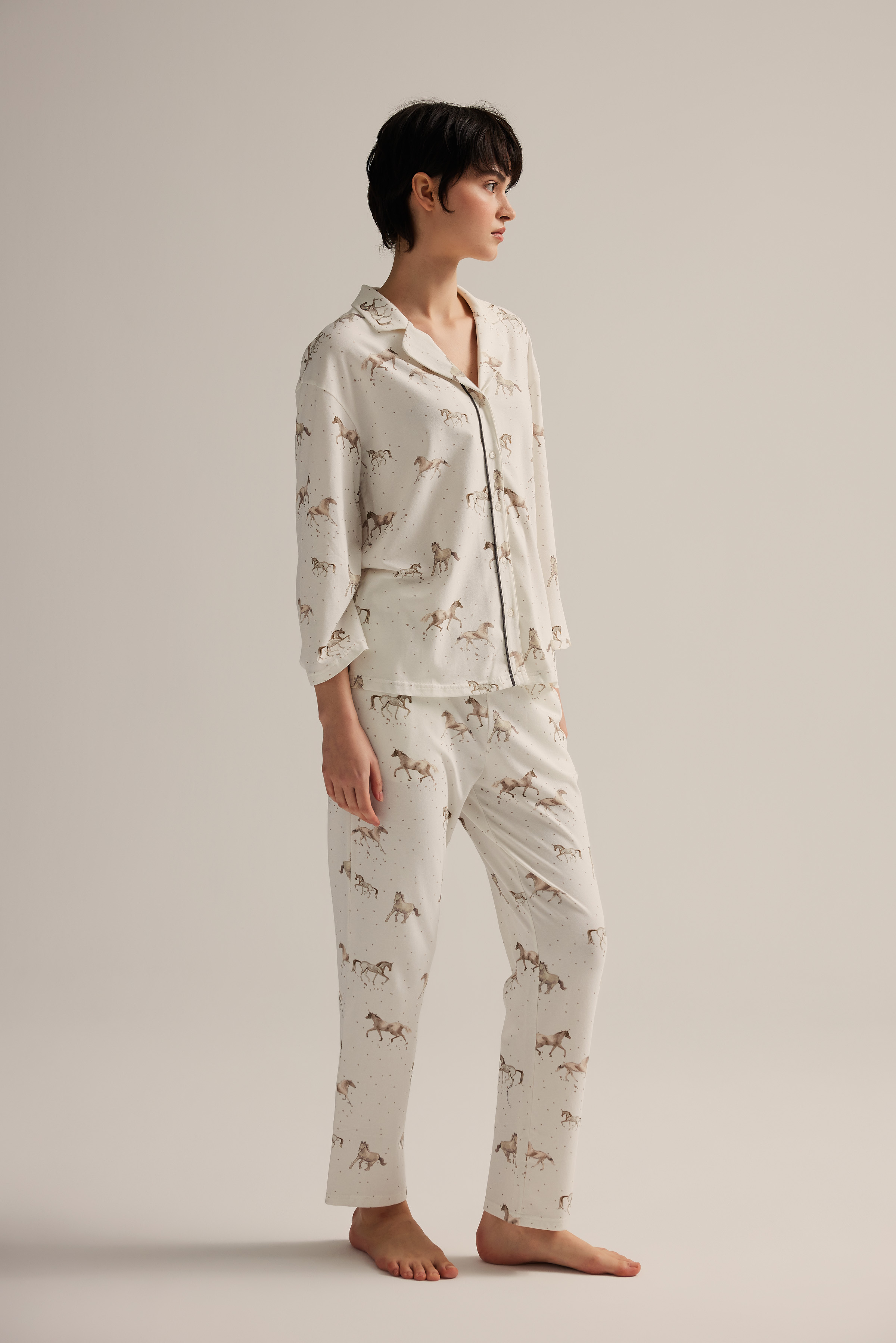 Women's Brown Printed Cotton Pajama Set — view 4