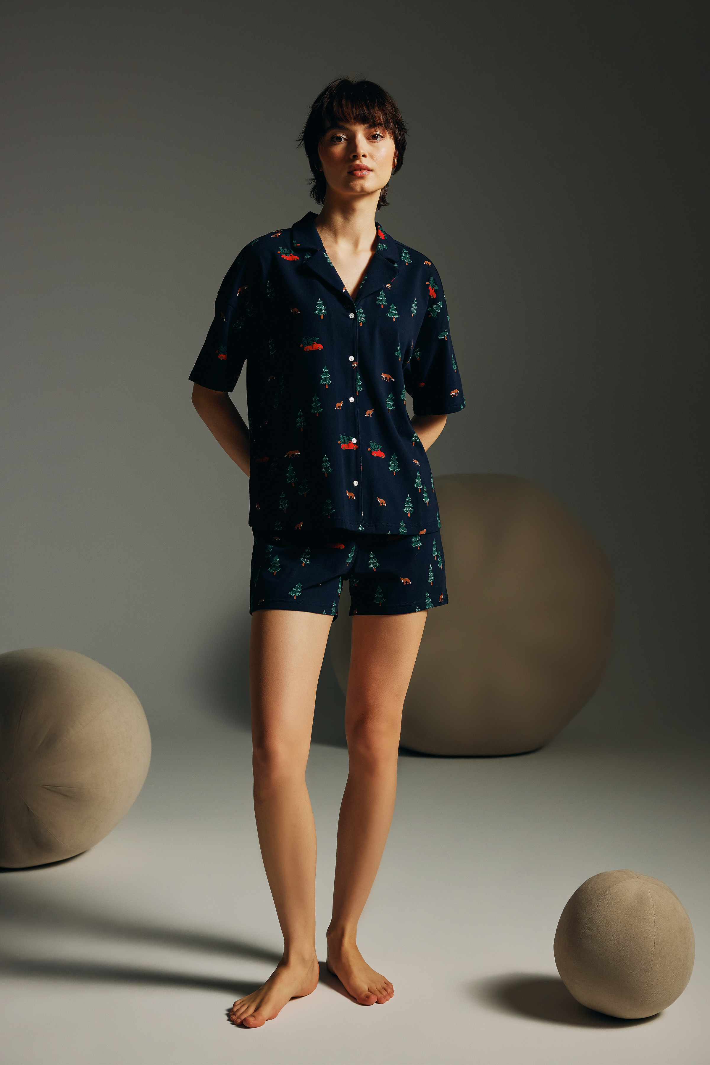 Women's Green Printed Cotton Pajama Set — view 2