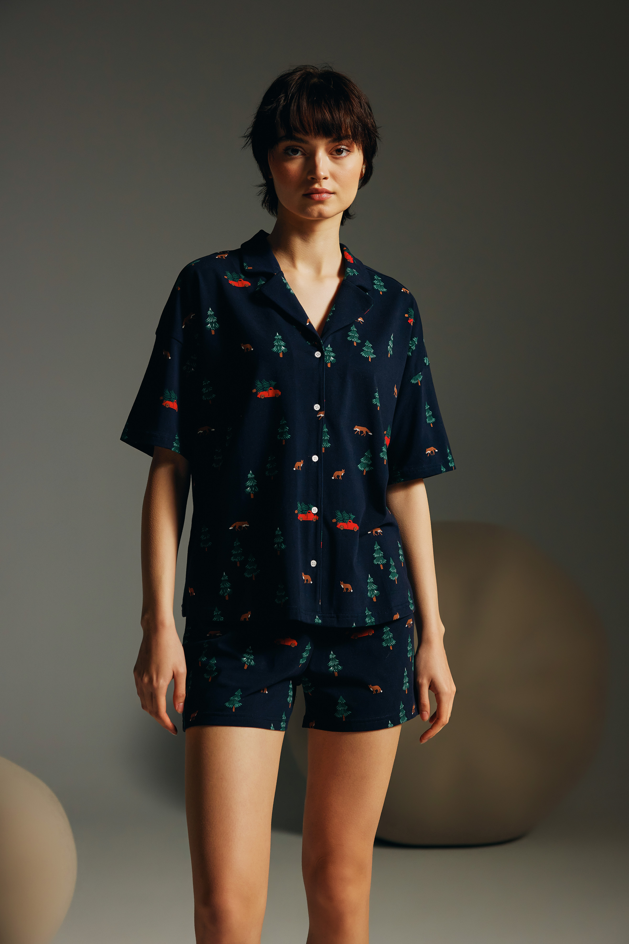 Women's Green Printed Cotton Pajama Set — view 3