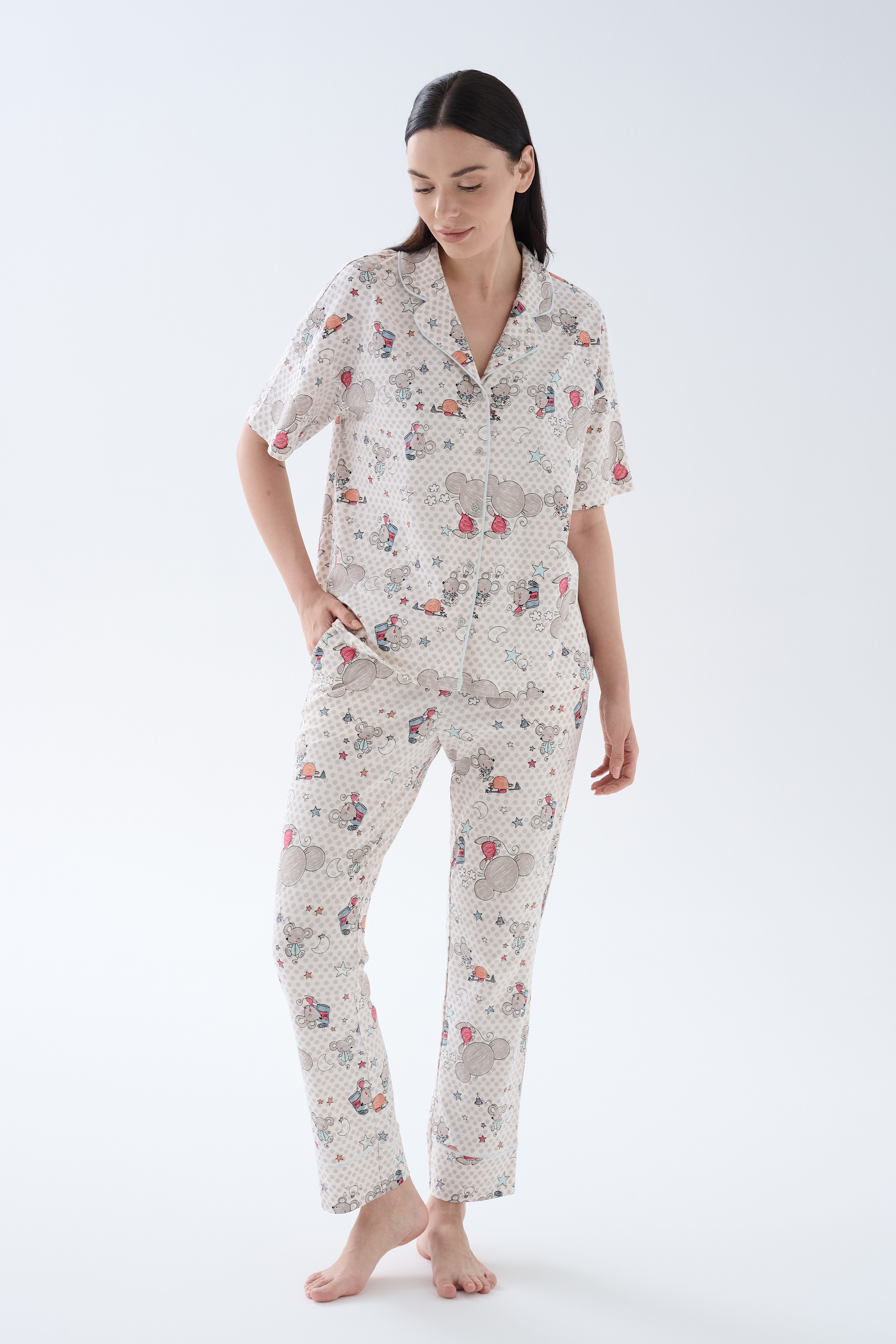 Women's Green Printed Cotton Pajama Set — view 1
