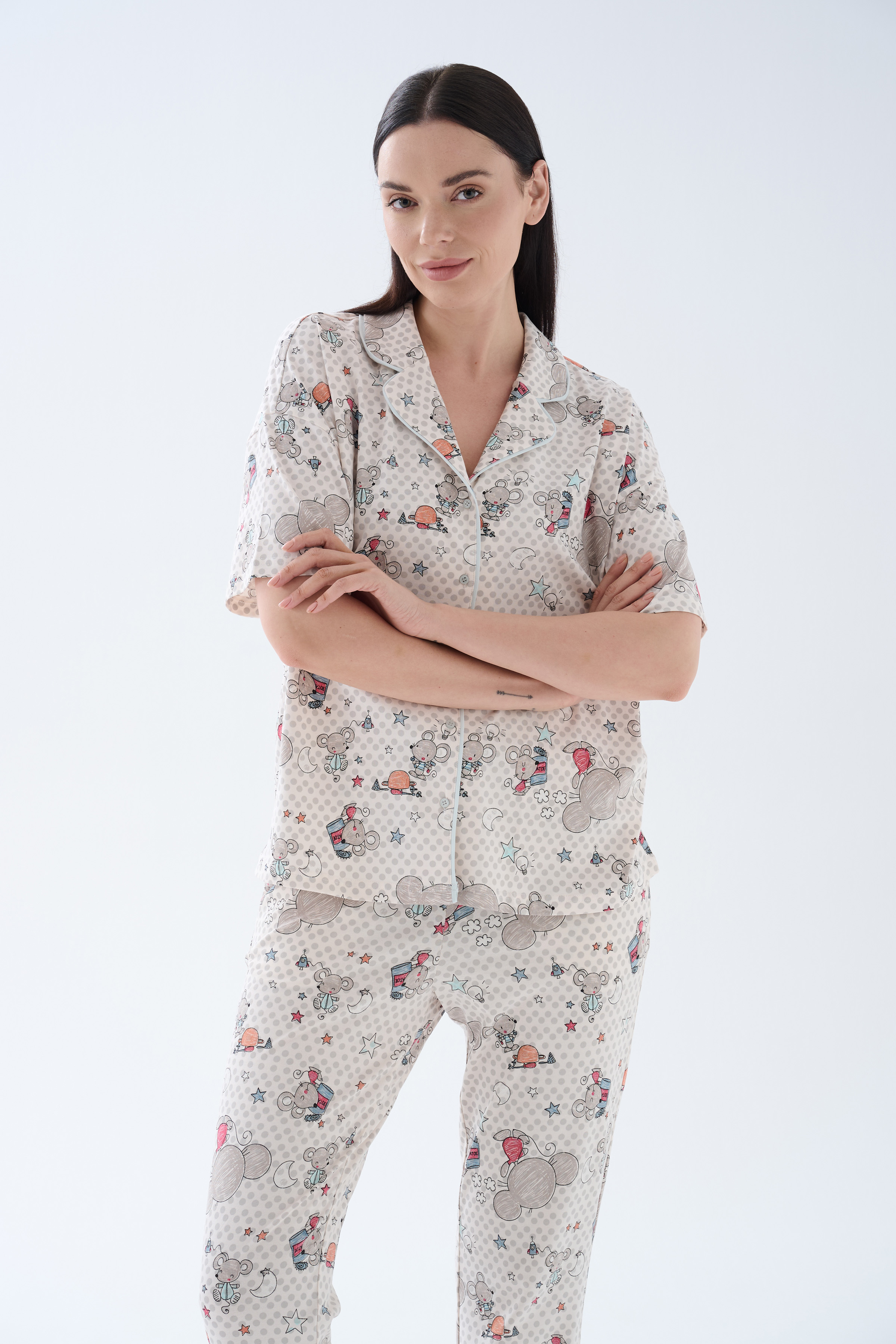 Women's Green Printed Cotton Pajama Set — view 2