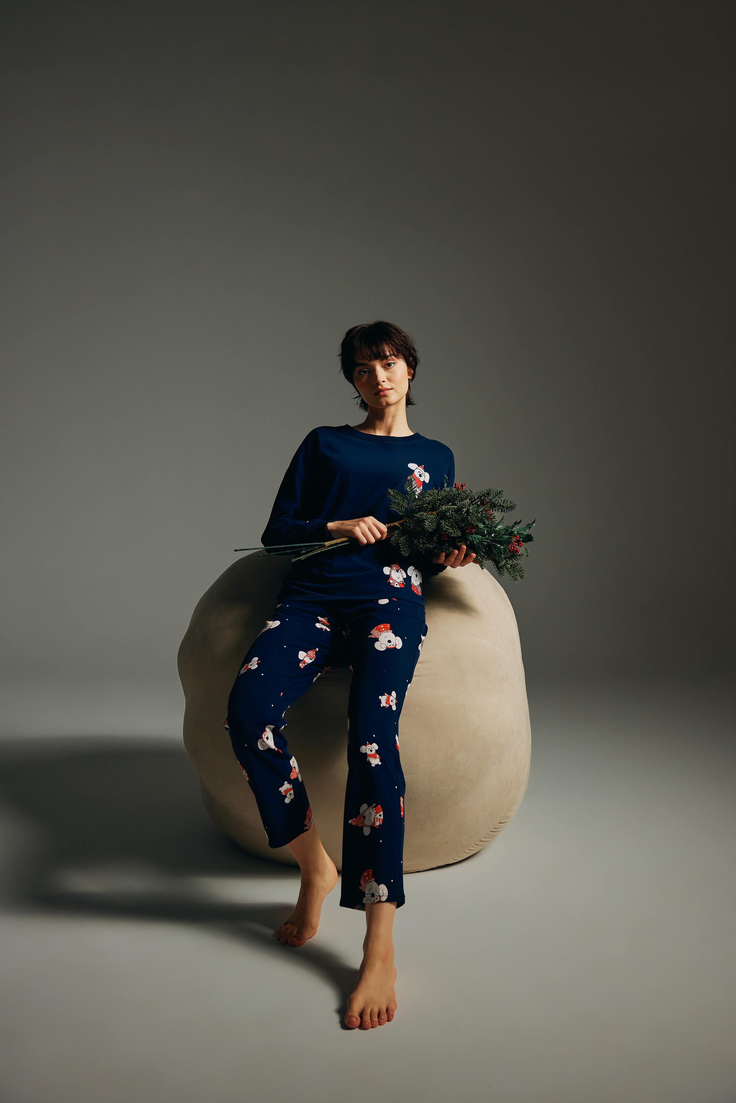 Women's Navy Cotton Pajama Set — view 1