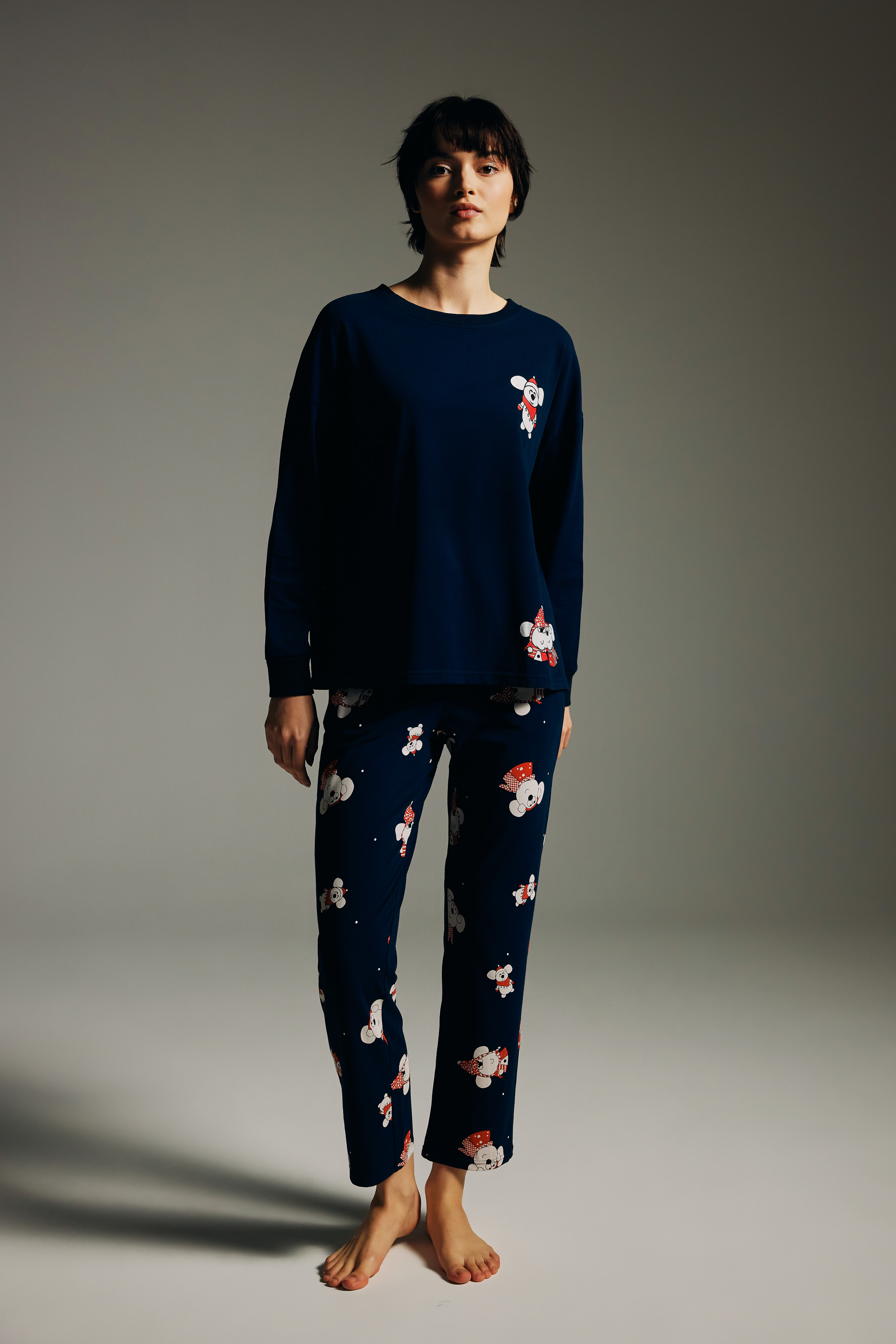 Women's Navy Cotton Pajama Set — view 2