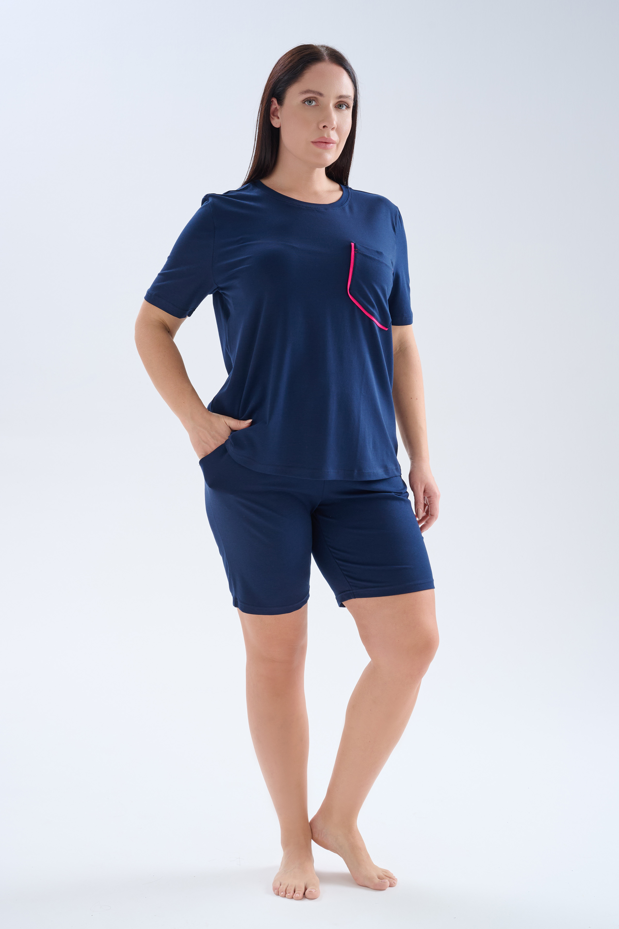 Women's Navy Cotton Pajama Set — view 3