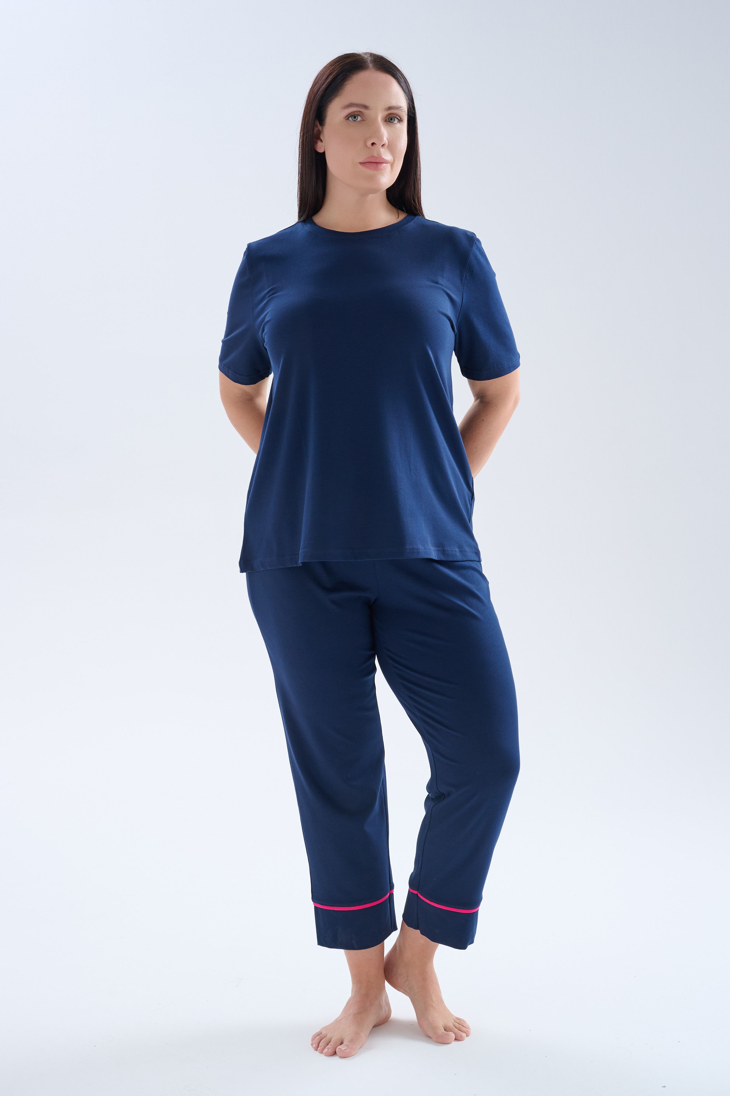 Women's Navy Cotton Pajama Set — view 1