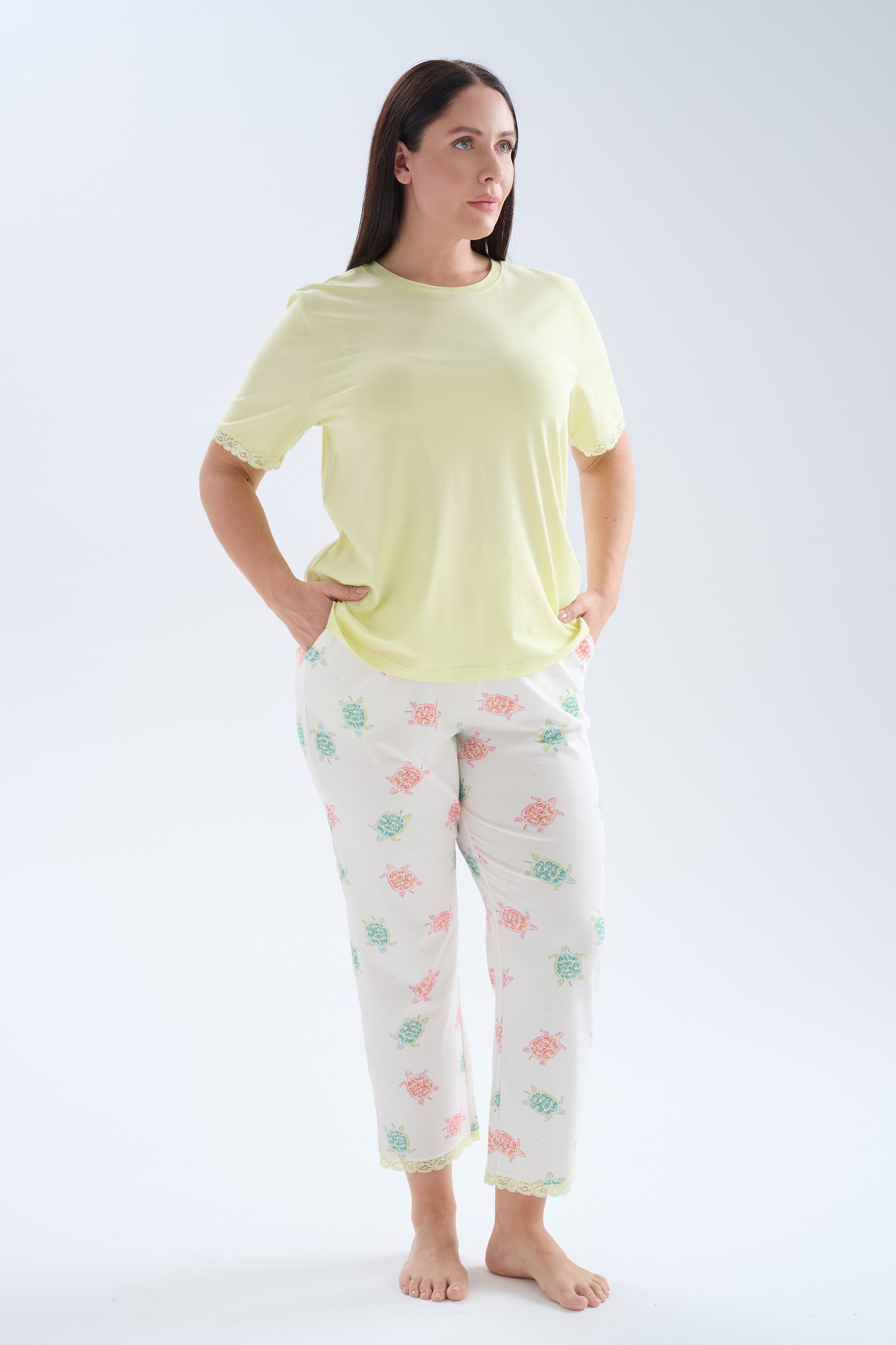 Women's Neutral Printed Cotton Pajama Set — view 2