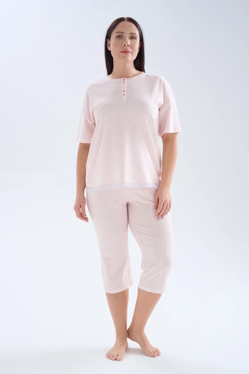 Women's Pink Printed Cotton Pajama Set — view 1