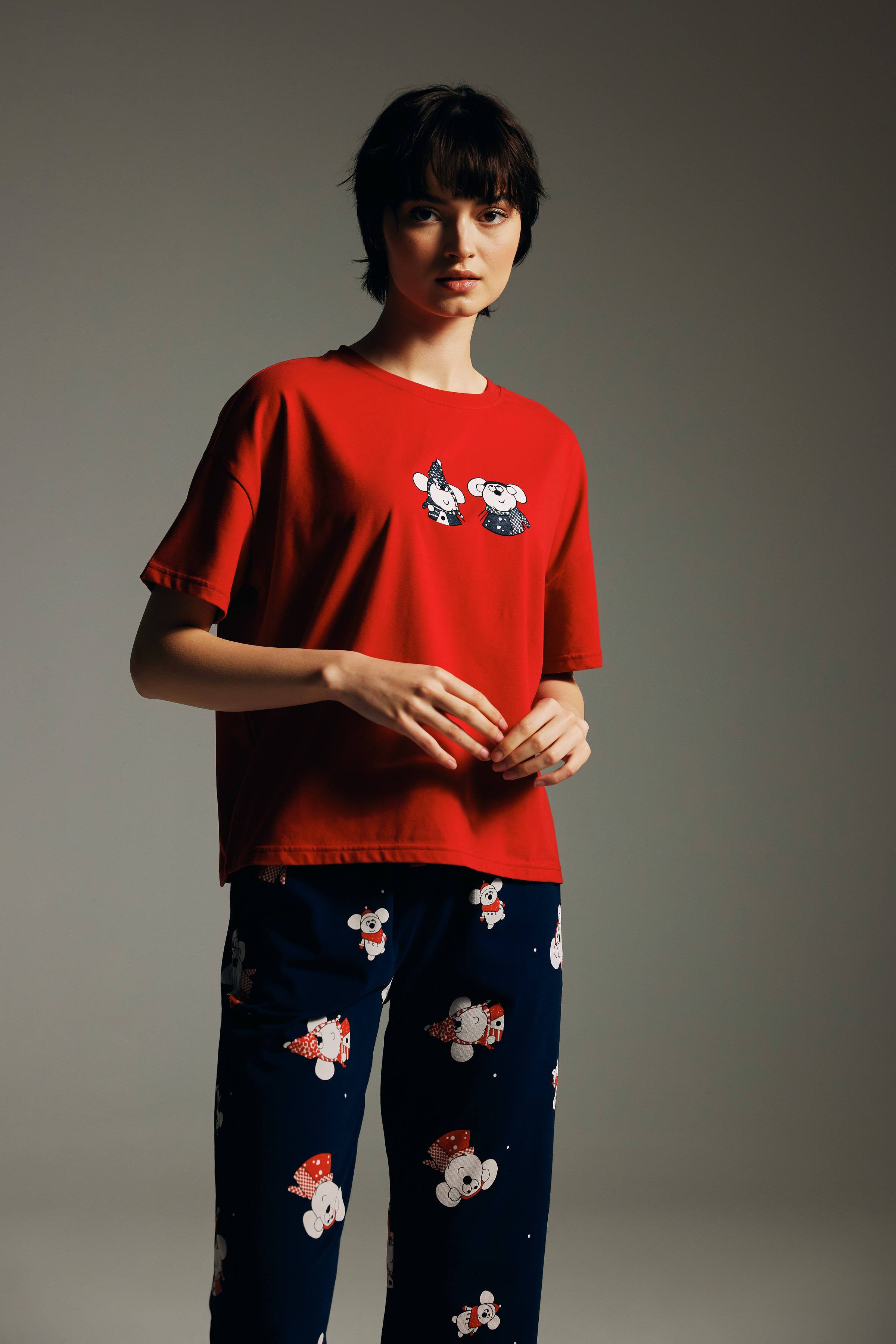 Women's Red Cotton Pajama Set — view 2