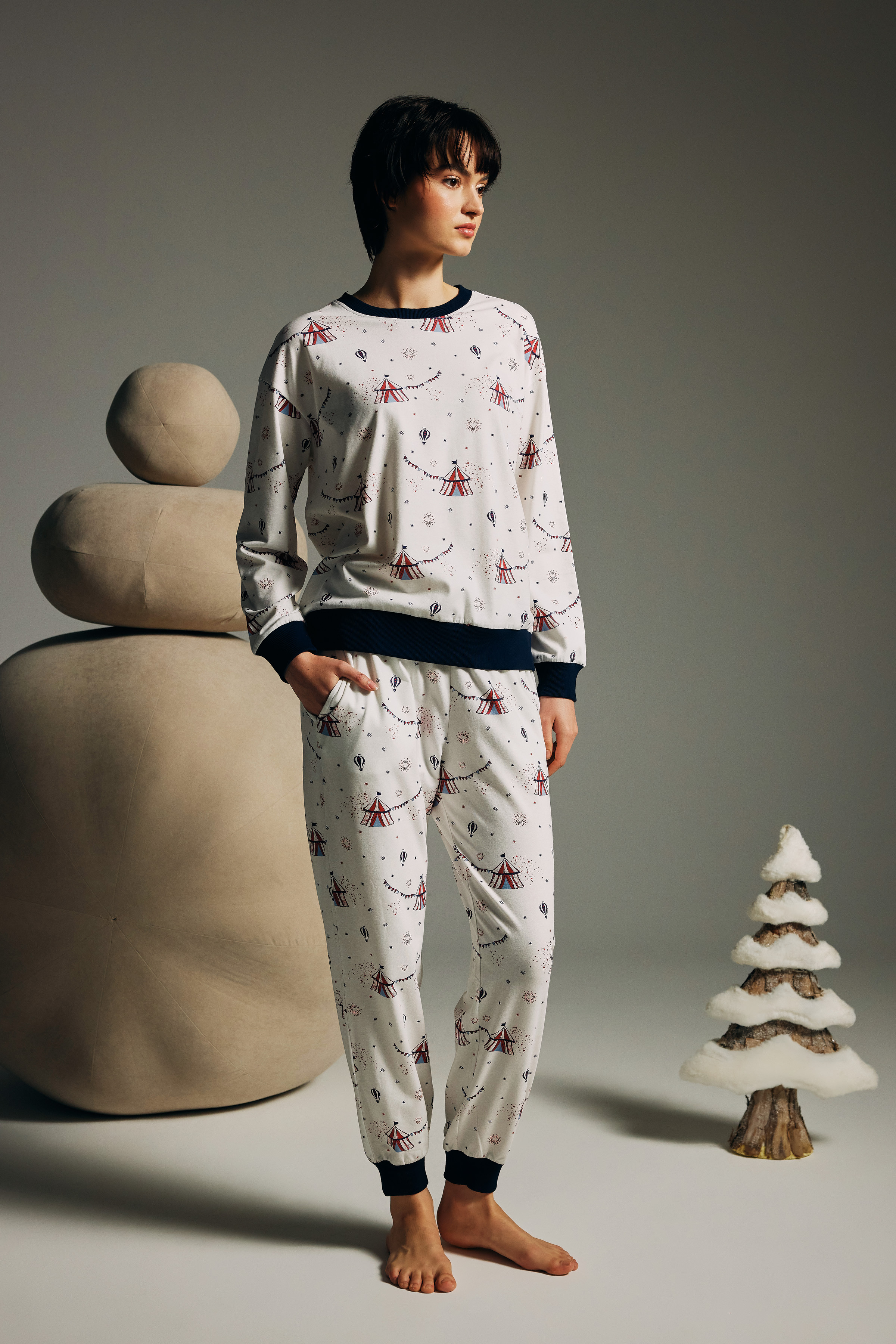 Women's Red Printed Cotton Pajama Set — view 2
