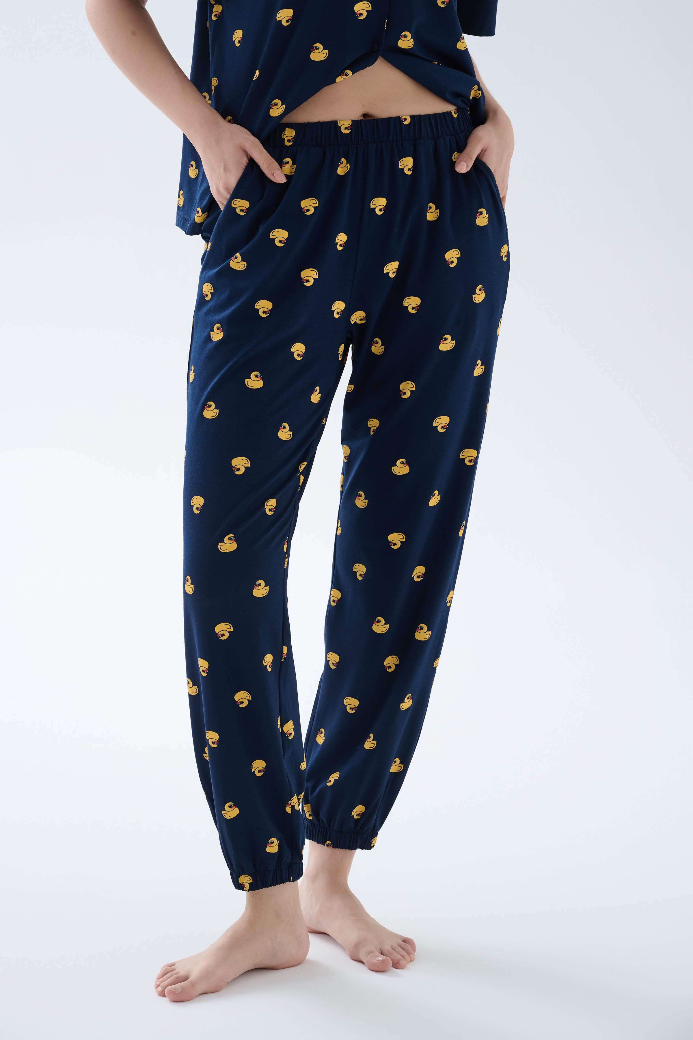 Women's Yellow Printed Cotton Pajama Set — view 1