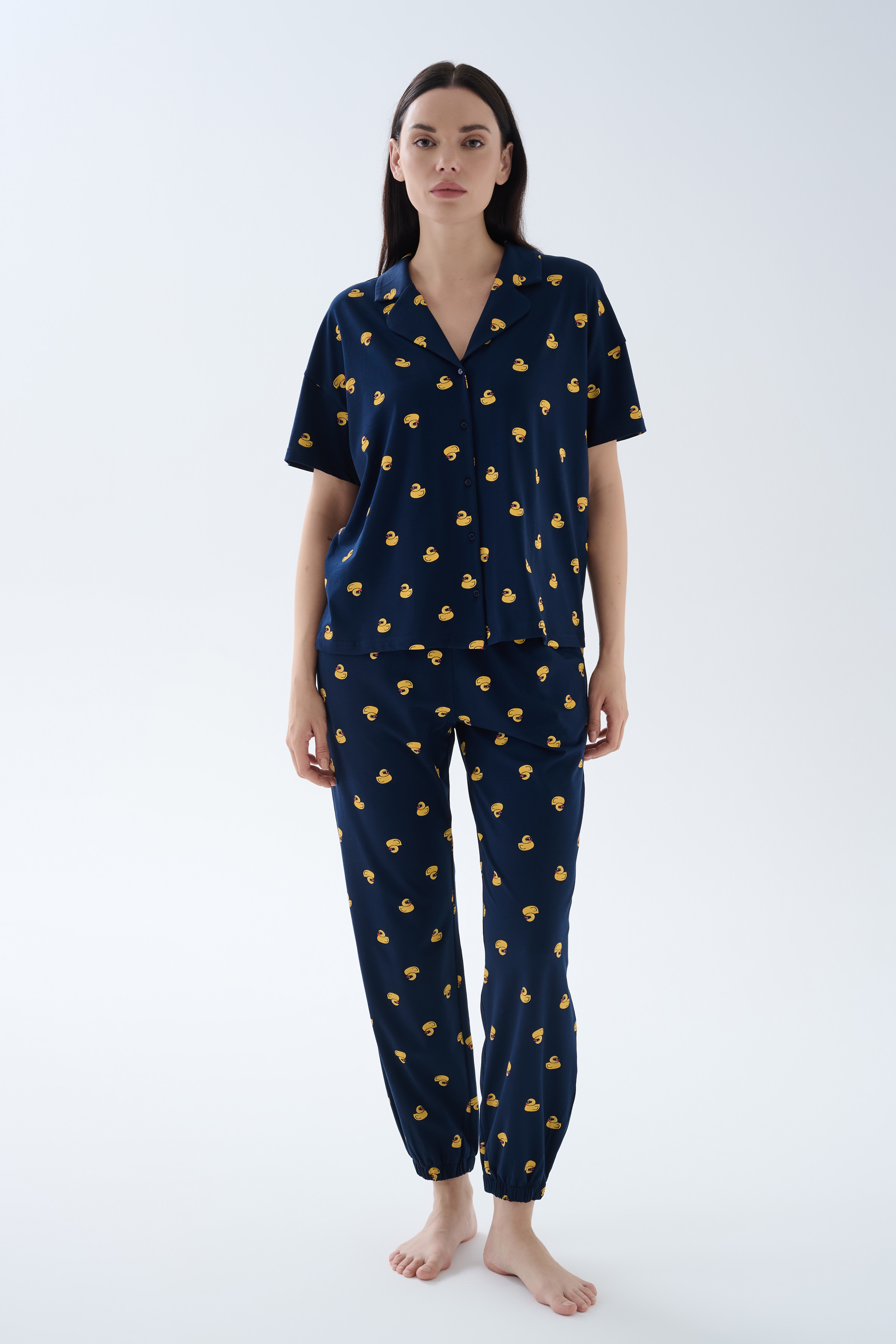 Women's Yellow Printed Cotton Pajama Set — view 2