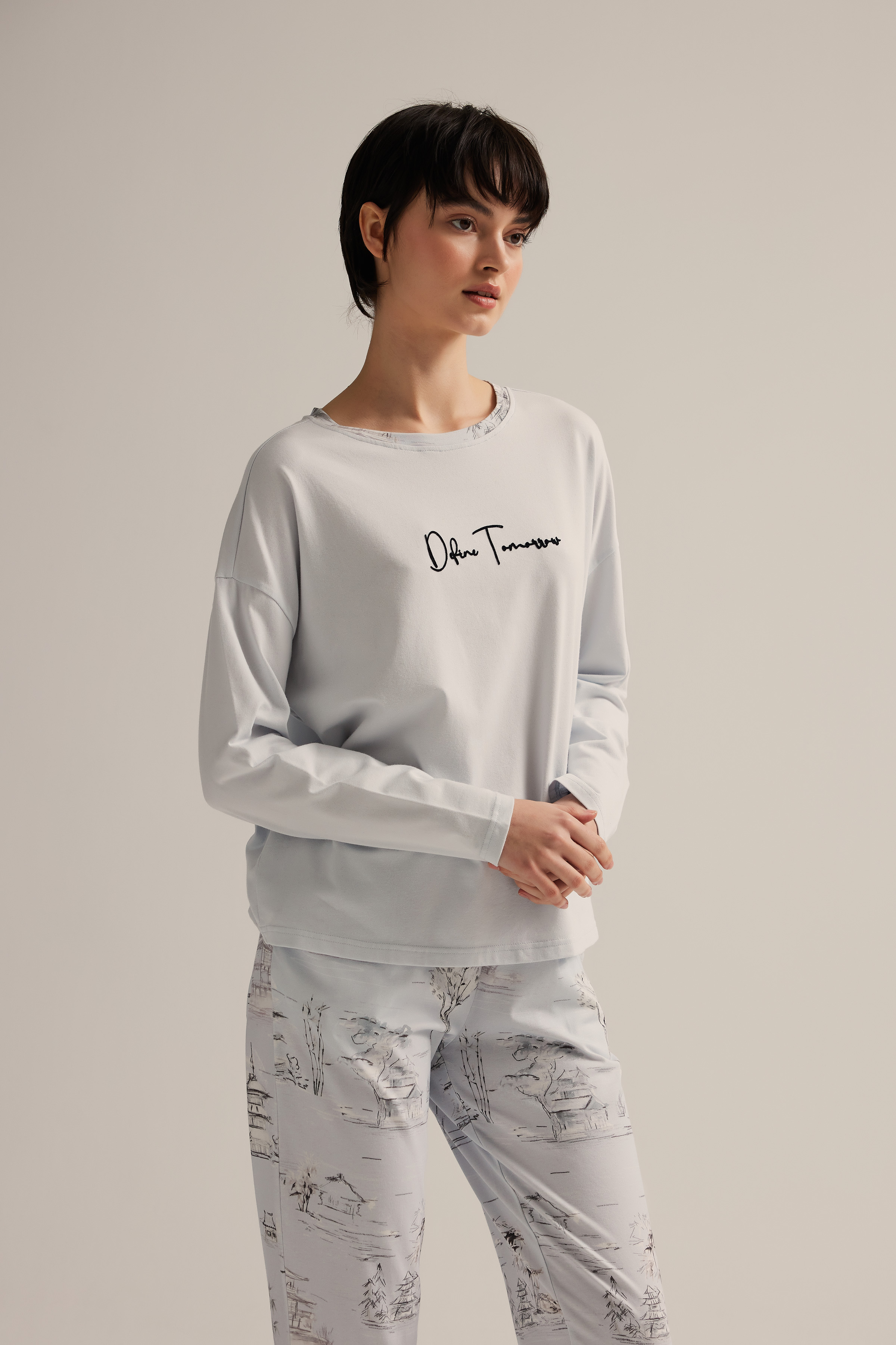 Women's Blue Cotton Pajama Top — view 2